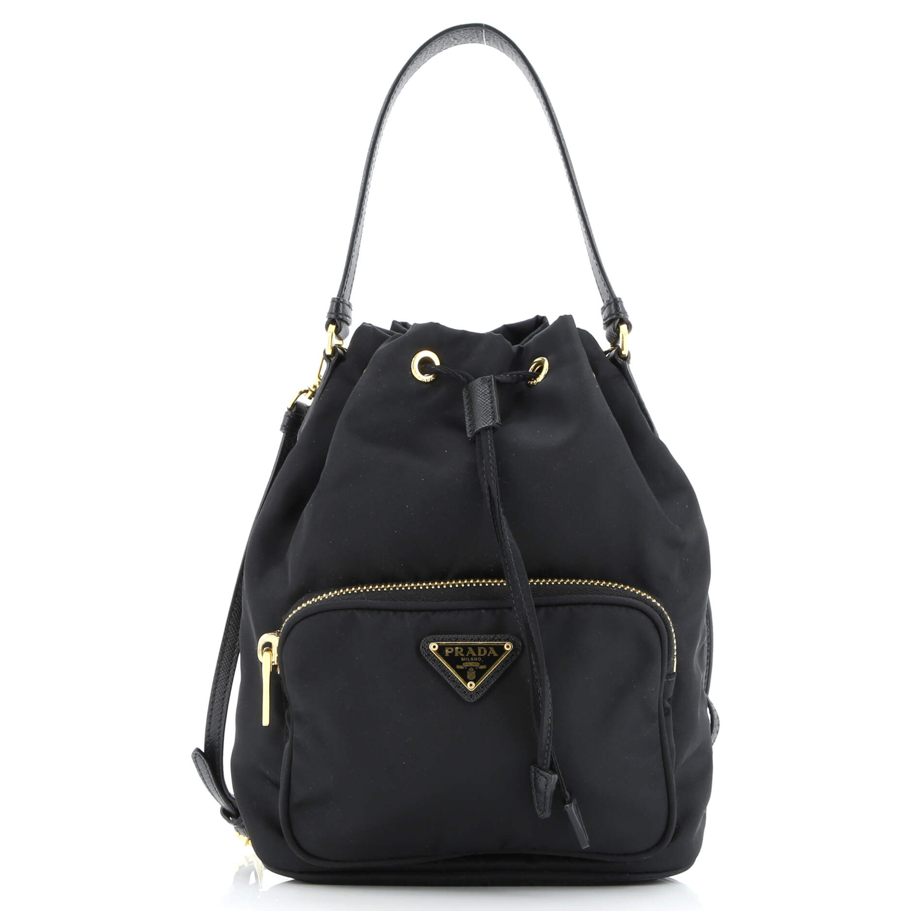 Prada Duet Drawstring Bucket Bag Tessuto Small