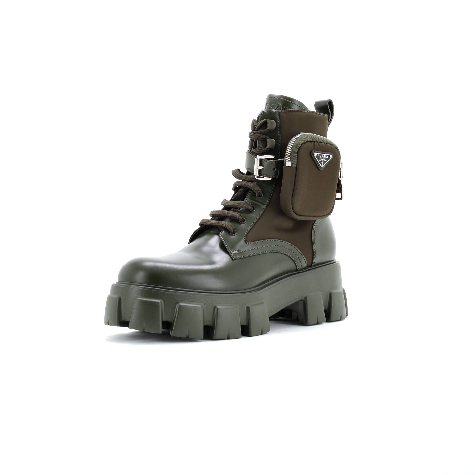 Prada Monolith Combat Boots Leather and Nylon