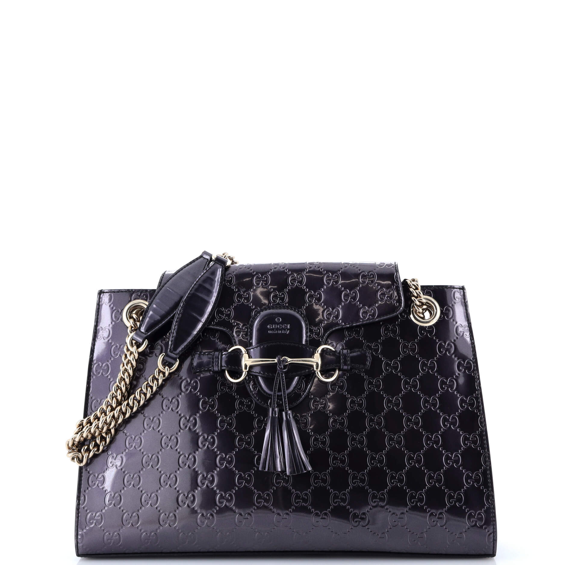 Gucci Emily Chain Flap Shoulder Bag Guccissima Patent Large