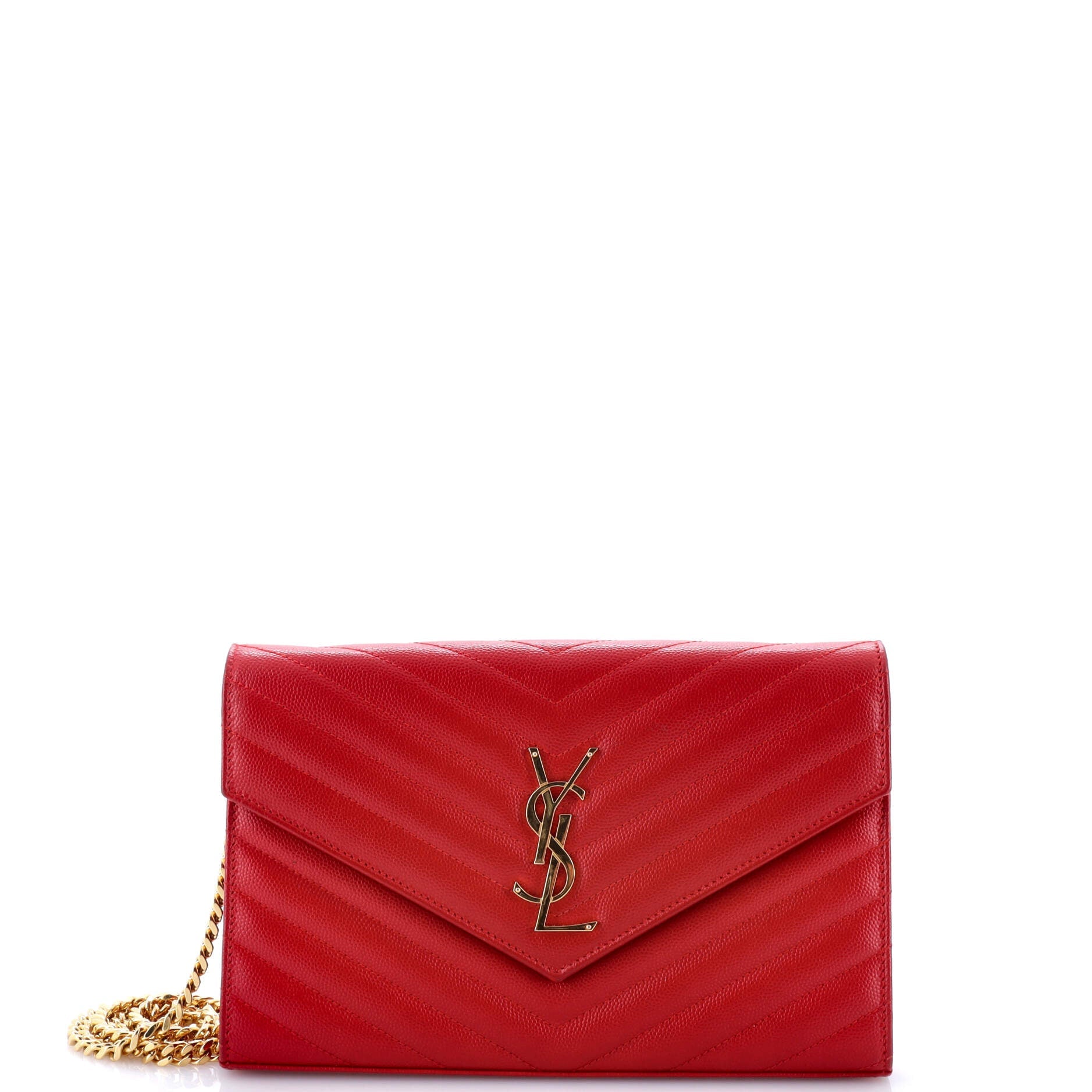 Saint Laurent Classic Monogram Wallet on Chain Matelasse Chevron Leather Medium
