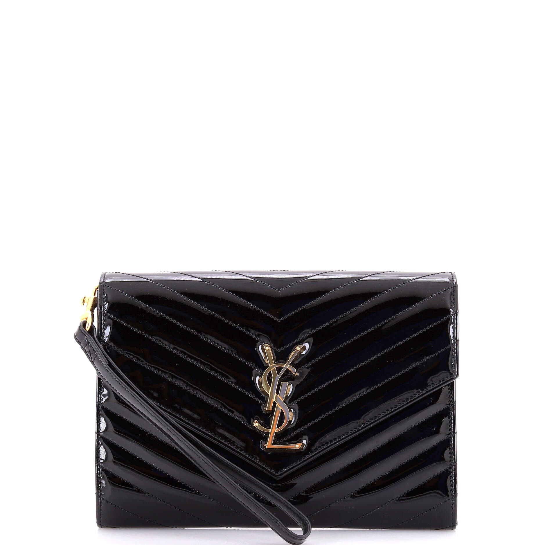 Saint Laurent Cassandre Flap Envelope Wristlet Pouch Matelasse Chevron Patent