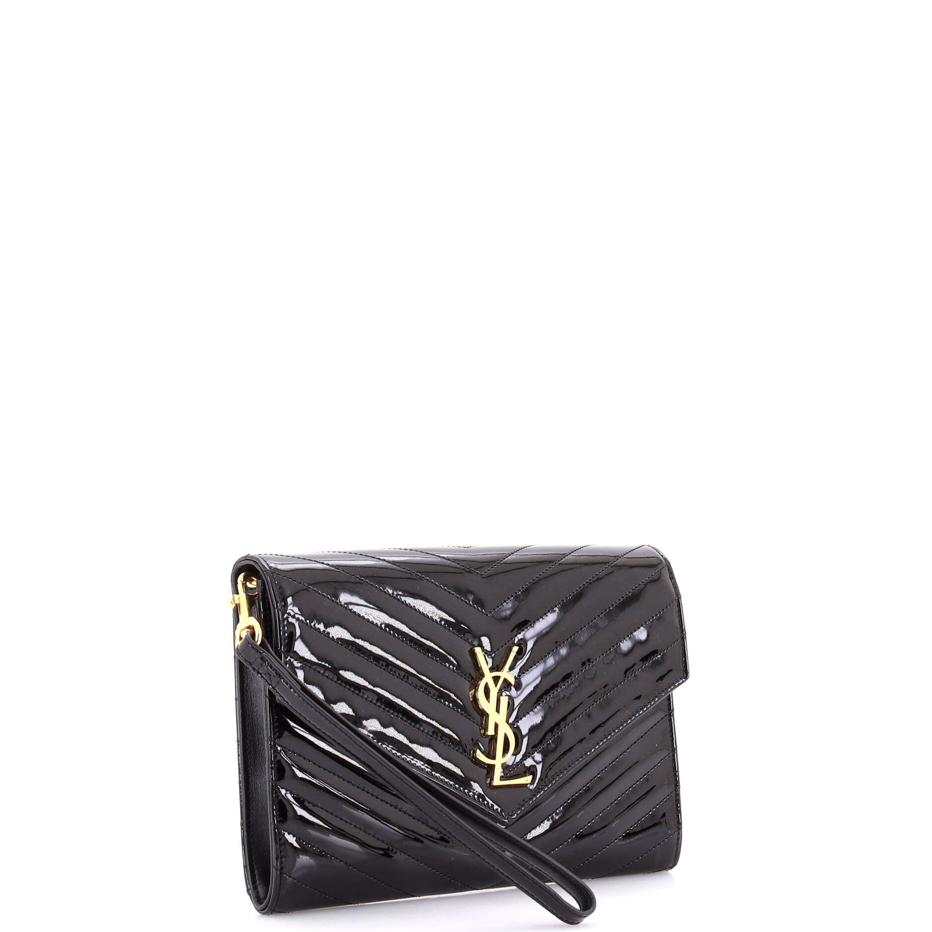 Saint Laurent Cassandre Flap Envelope Wristlet Pouch Matelasse Chevron Patent