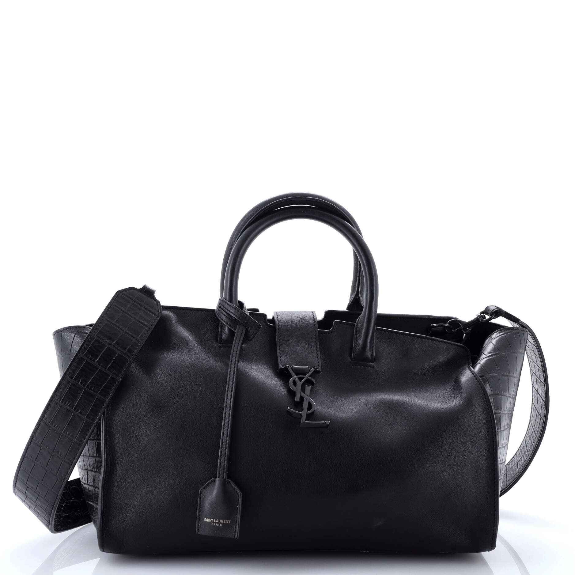Saint Laurent Monogram Cabas Downtown Leather with Crocodile Embossed Leather Small