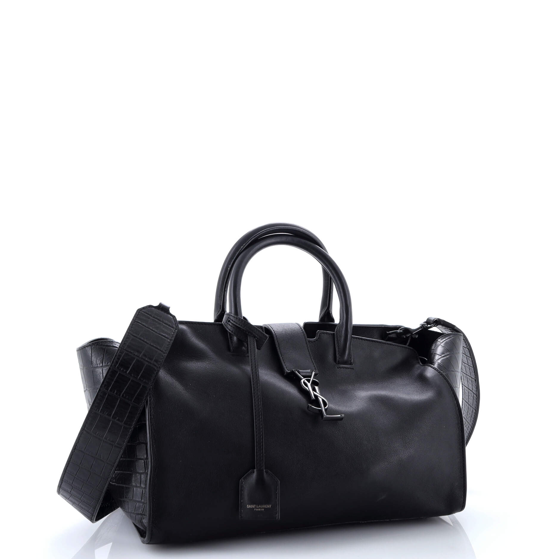 Saint Laurent Monogram Cabas Downtown Leather with Crocodile Embossed Leather Small
