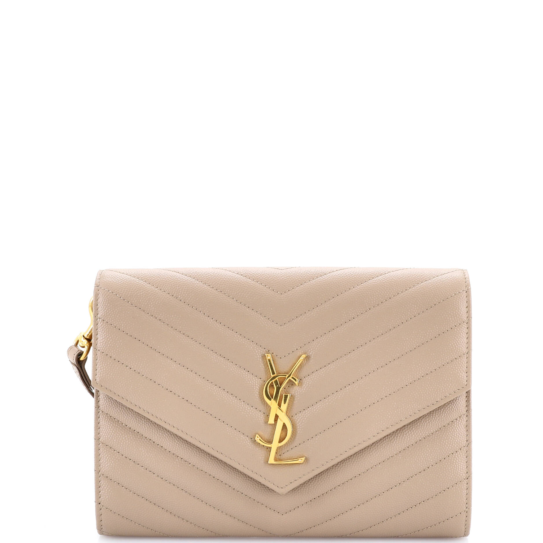 Saint Laurent Classic Monogram Envelope Wristlet Clutch Matelasse Chevron Leather
