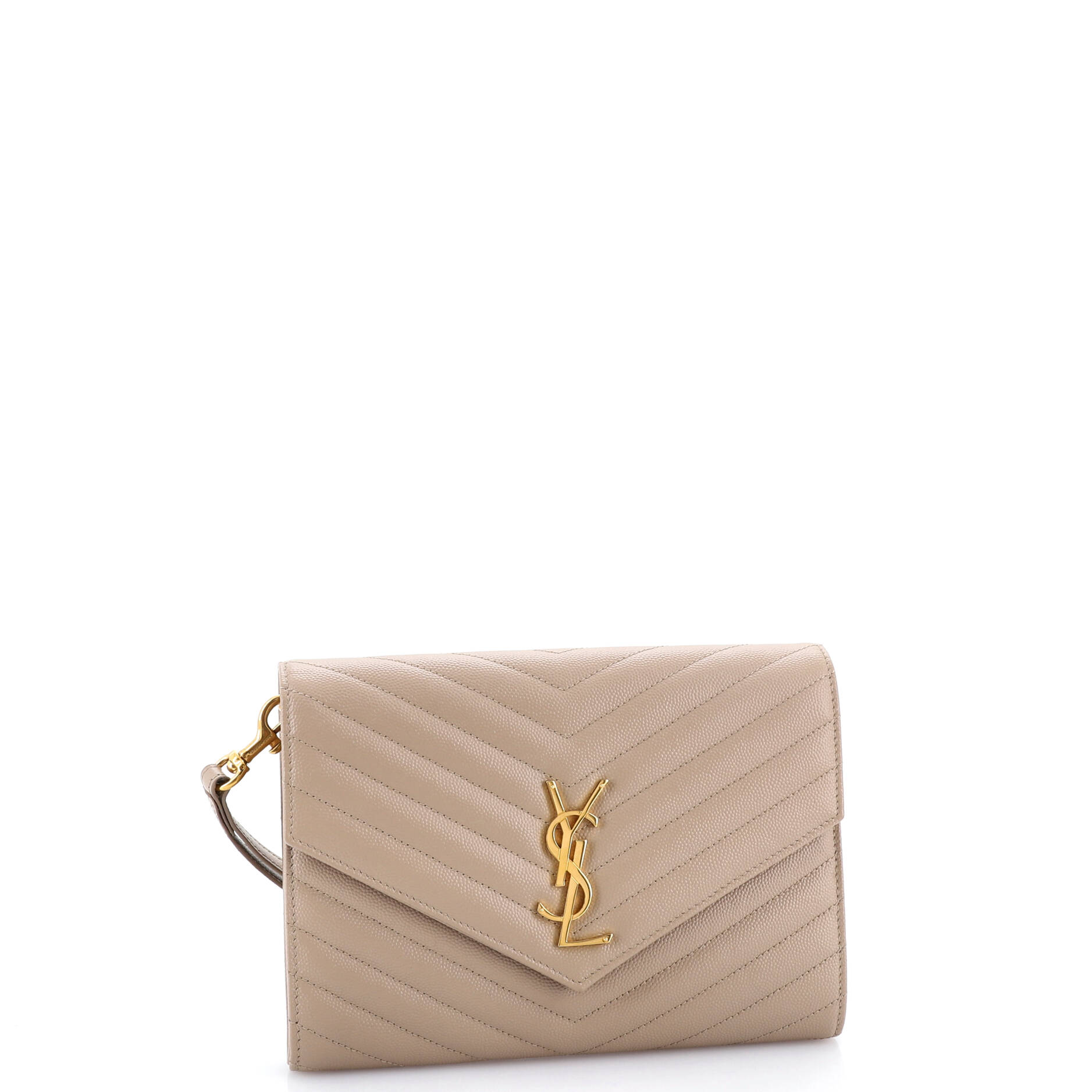 Saint Laurent Classic Monogram Envelope Wristlet Clutch Matelasse Chevron Leather