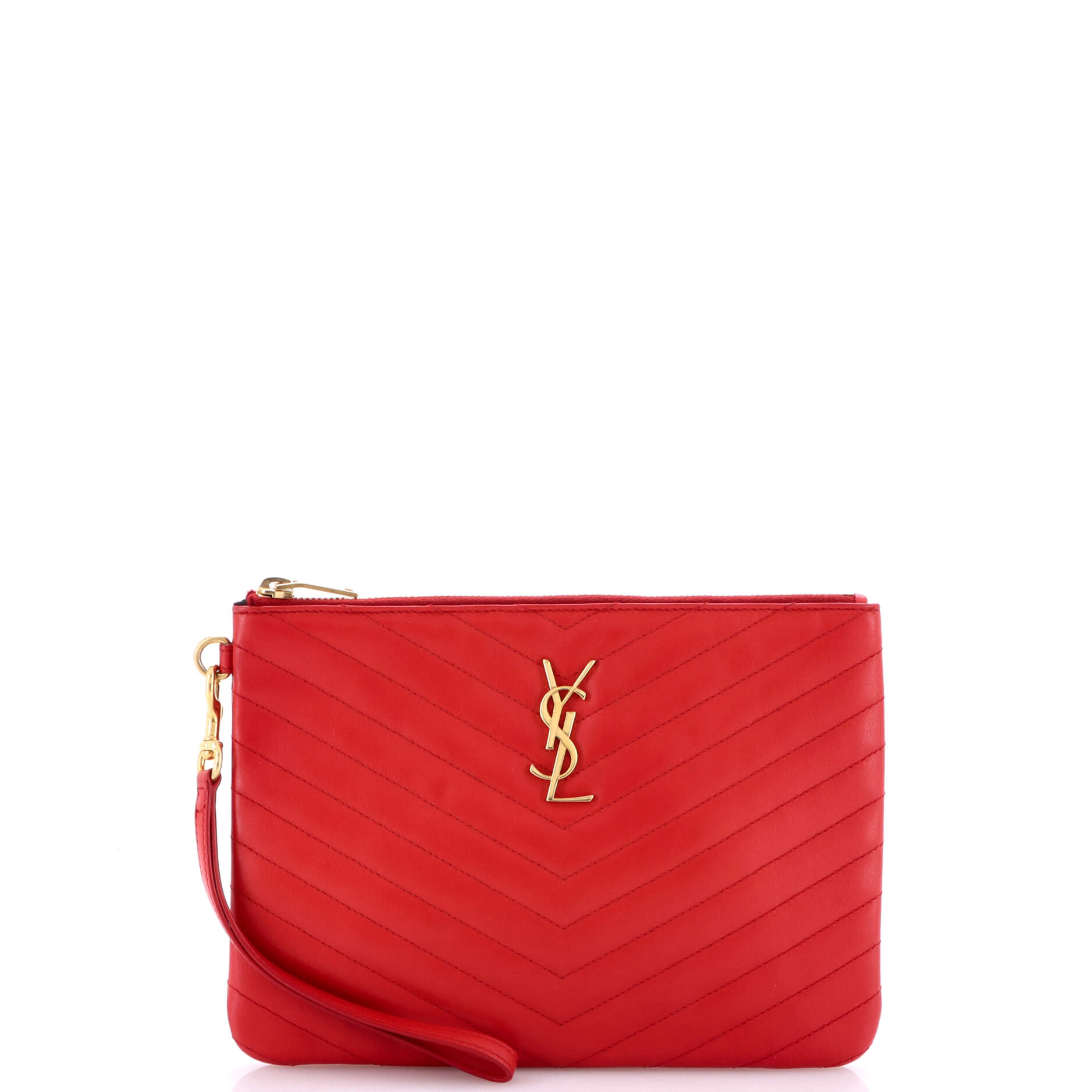 Saint Laurent Classic Monogram Wristlet Pouch Matelasse Chevron Leather Small