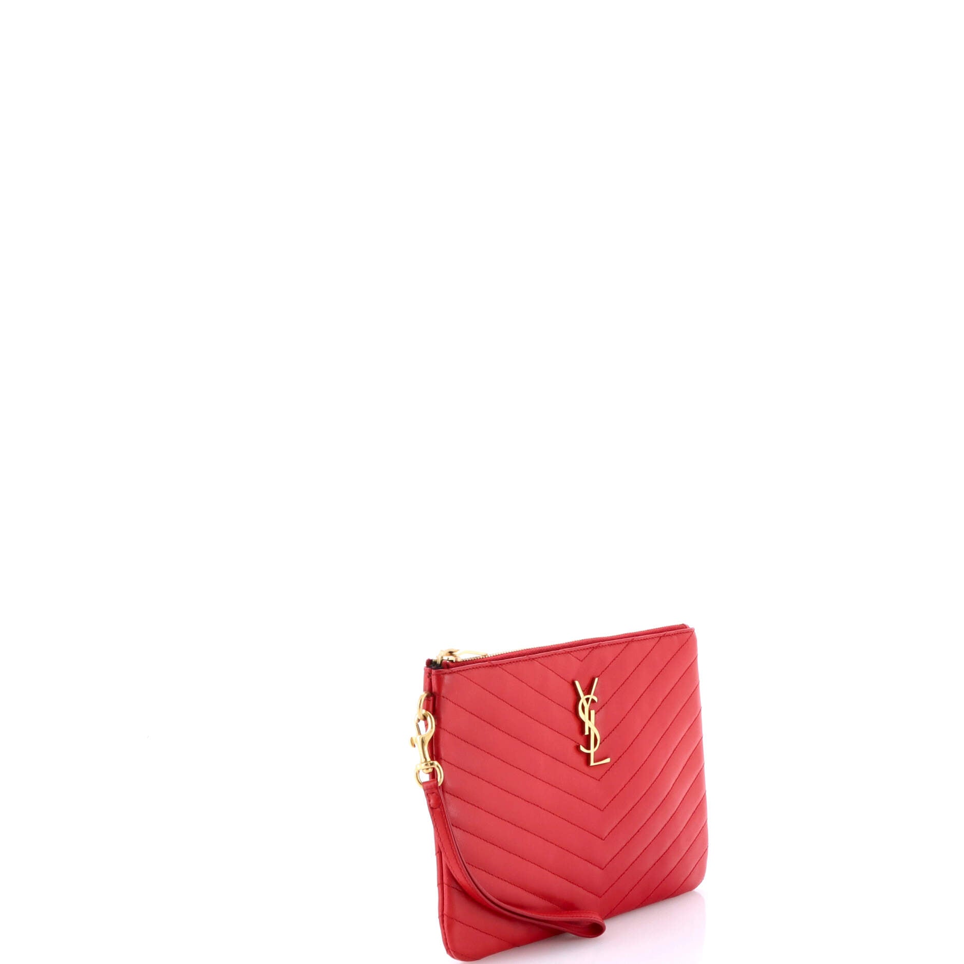 Saint Laurent Classic Monogram Wristlet Pouch Matelasse Chevron Leather Small
