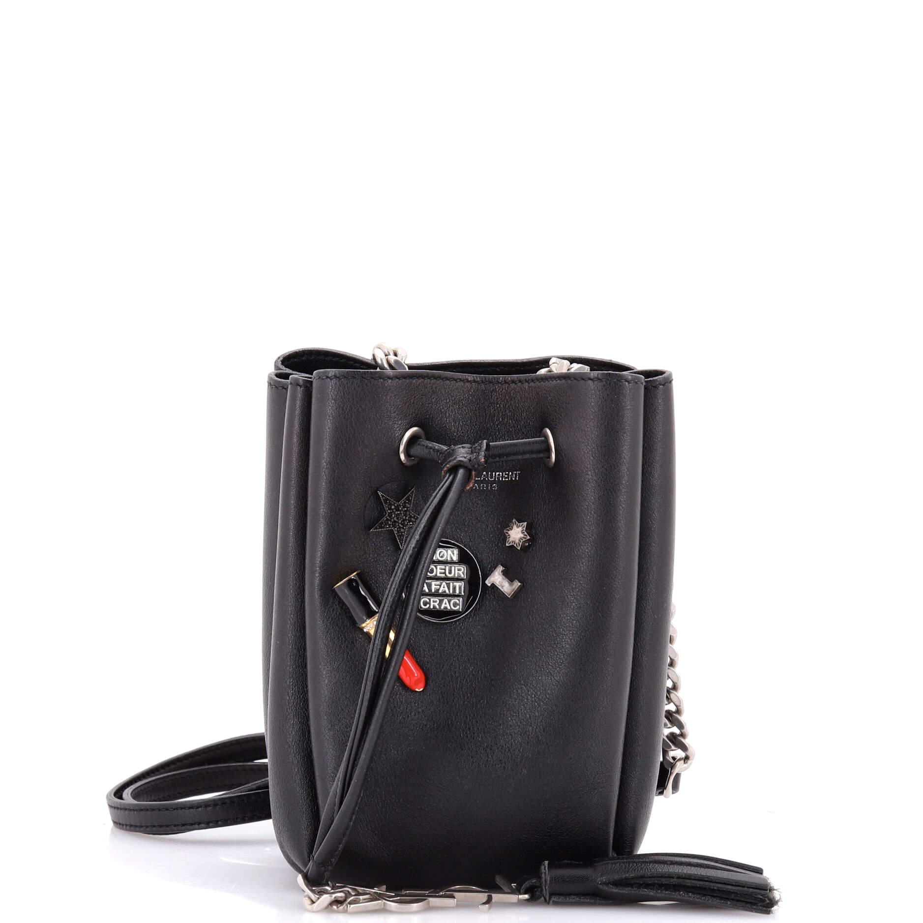 Saint Laurent Monogram Bourse Bucket Bag Embellished Leather Mini
