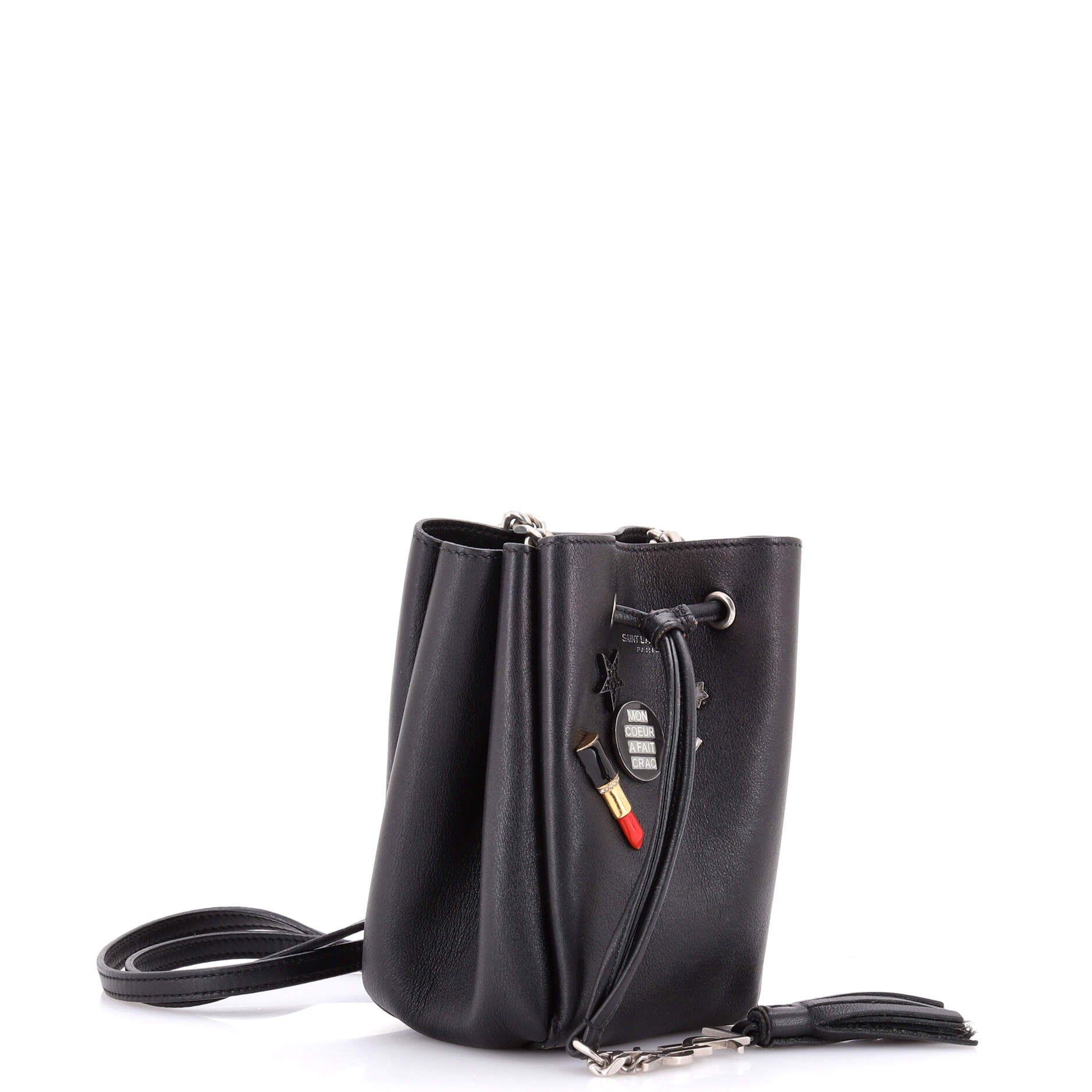 Saint Laurent Monogram Bourse Bucket Bag Embellished Leather Mini