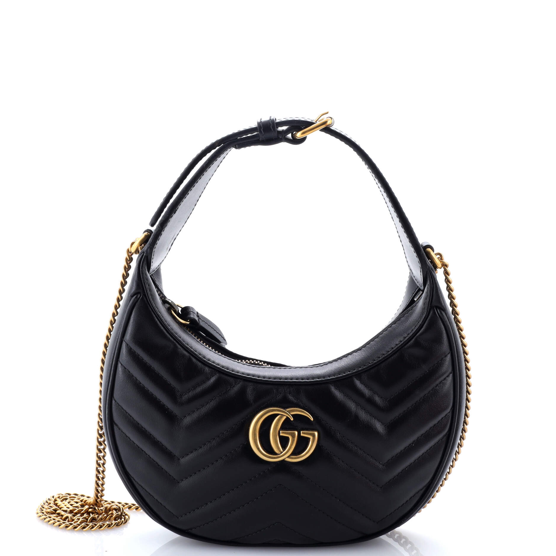 Gucci GG Marmont Half Moon Hobo Matelasse Leather Mini