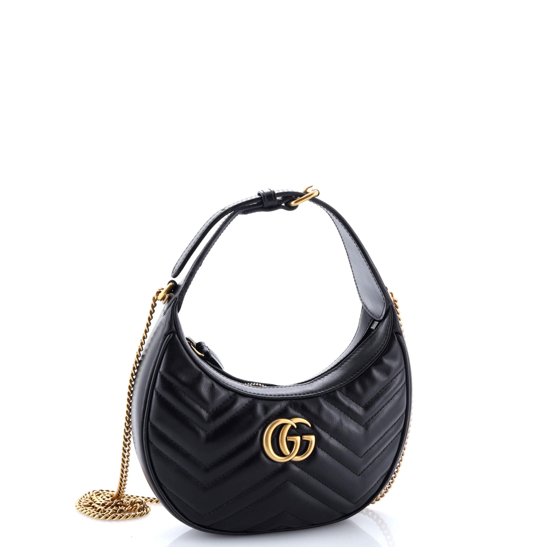 Gucci GG Marmont Half Moon Hobo Matelasse Leather Mini