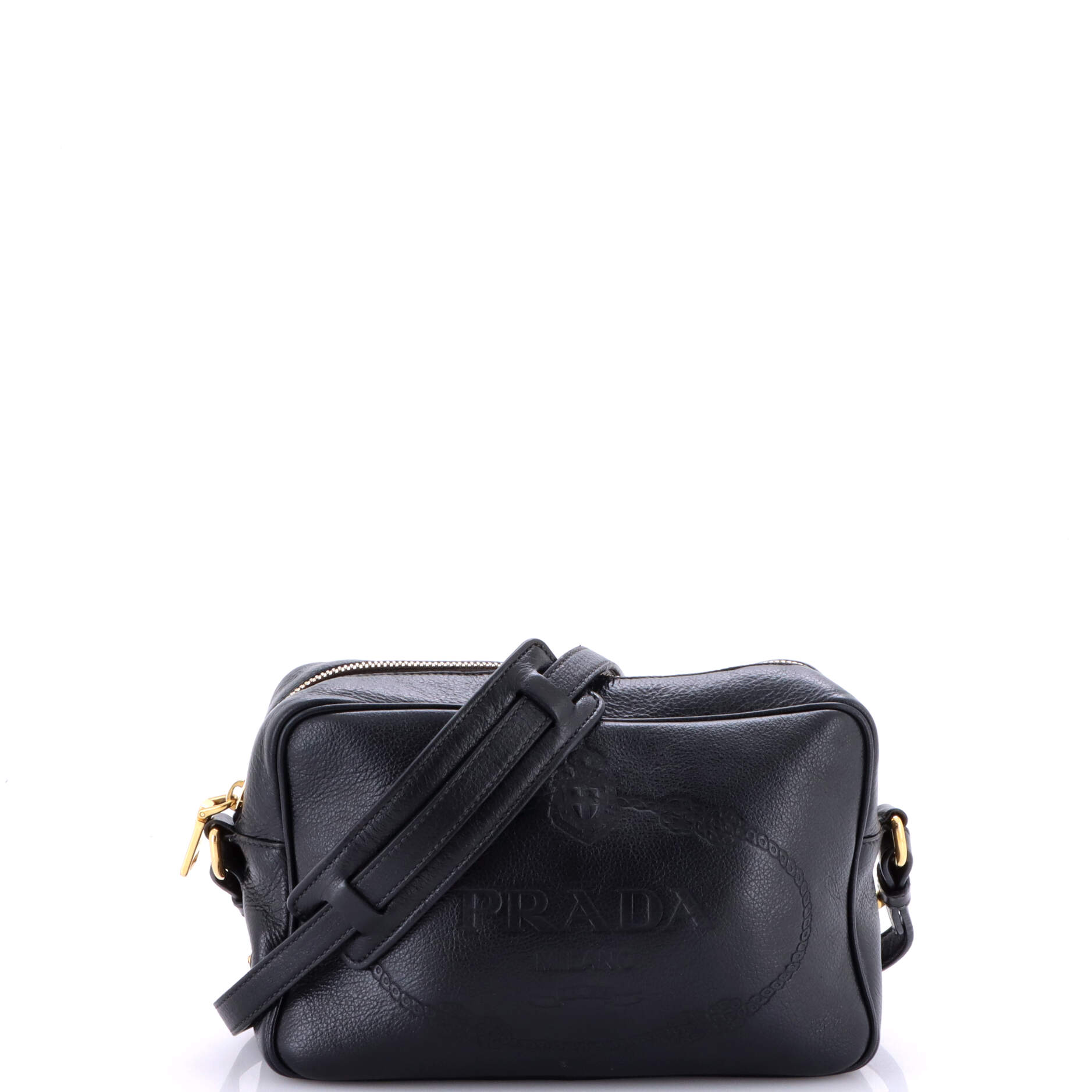 Prada Logo Camera Bag Embossed Leather Small
