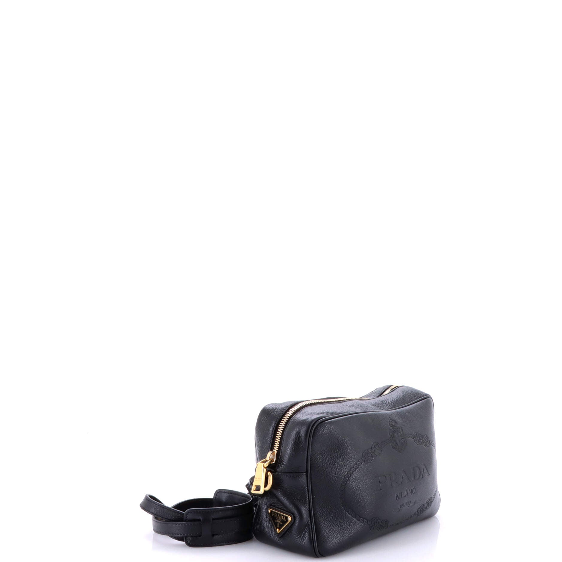 Prada Logo Camera Bag Embossed Leather Small