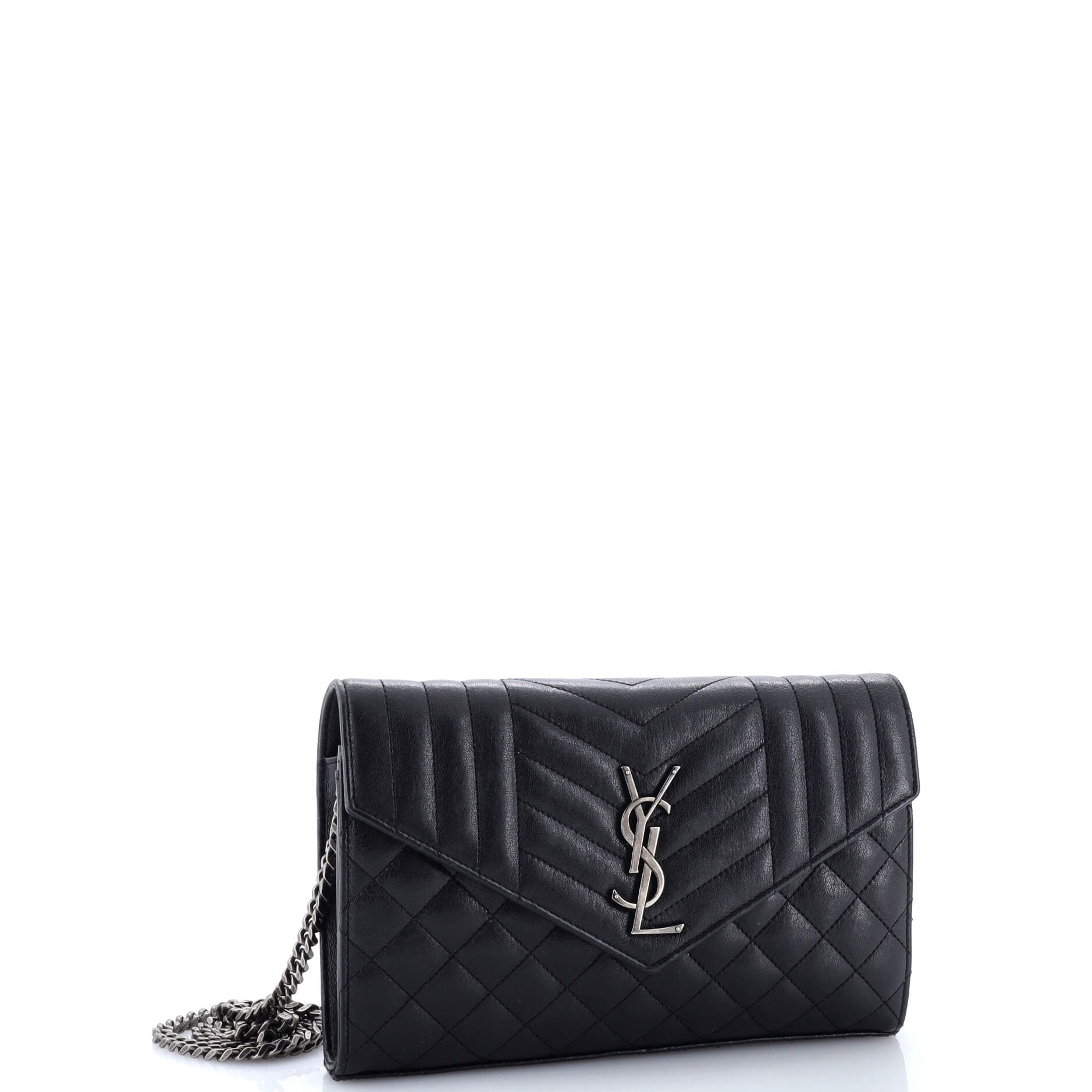Saint Laurent Classic Monogram Chain Wallet Mixed Matelasse Leather Medium