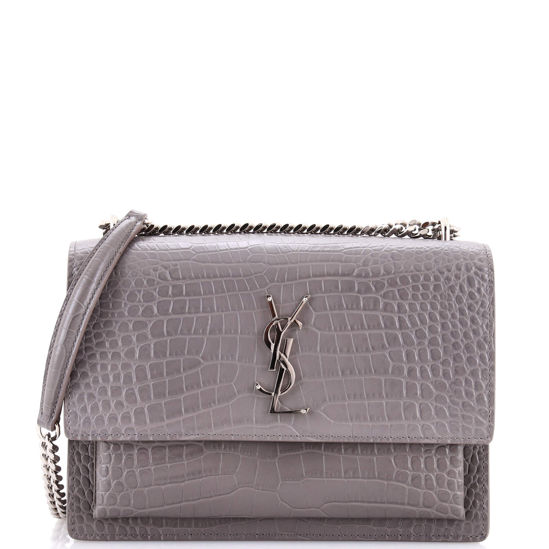 Saint Laurent Sunset Crossbody Bag Crocodile Embossed Leather Medium