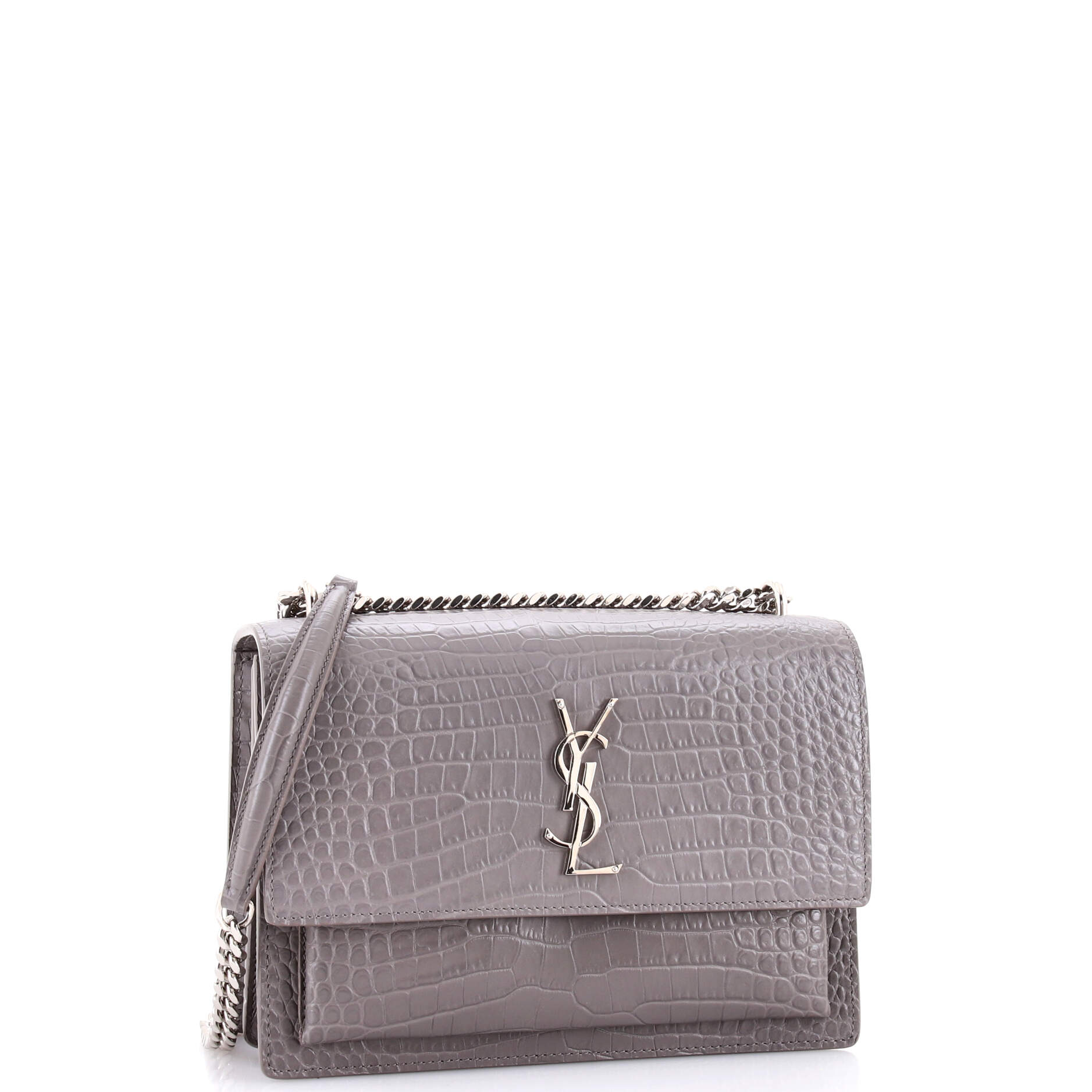 Saint Laurent Sunset Crossbody Bag Crocodile Embossed Leather Medium
