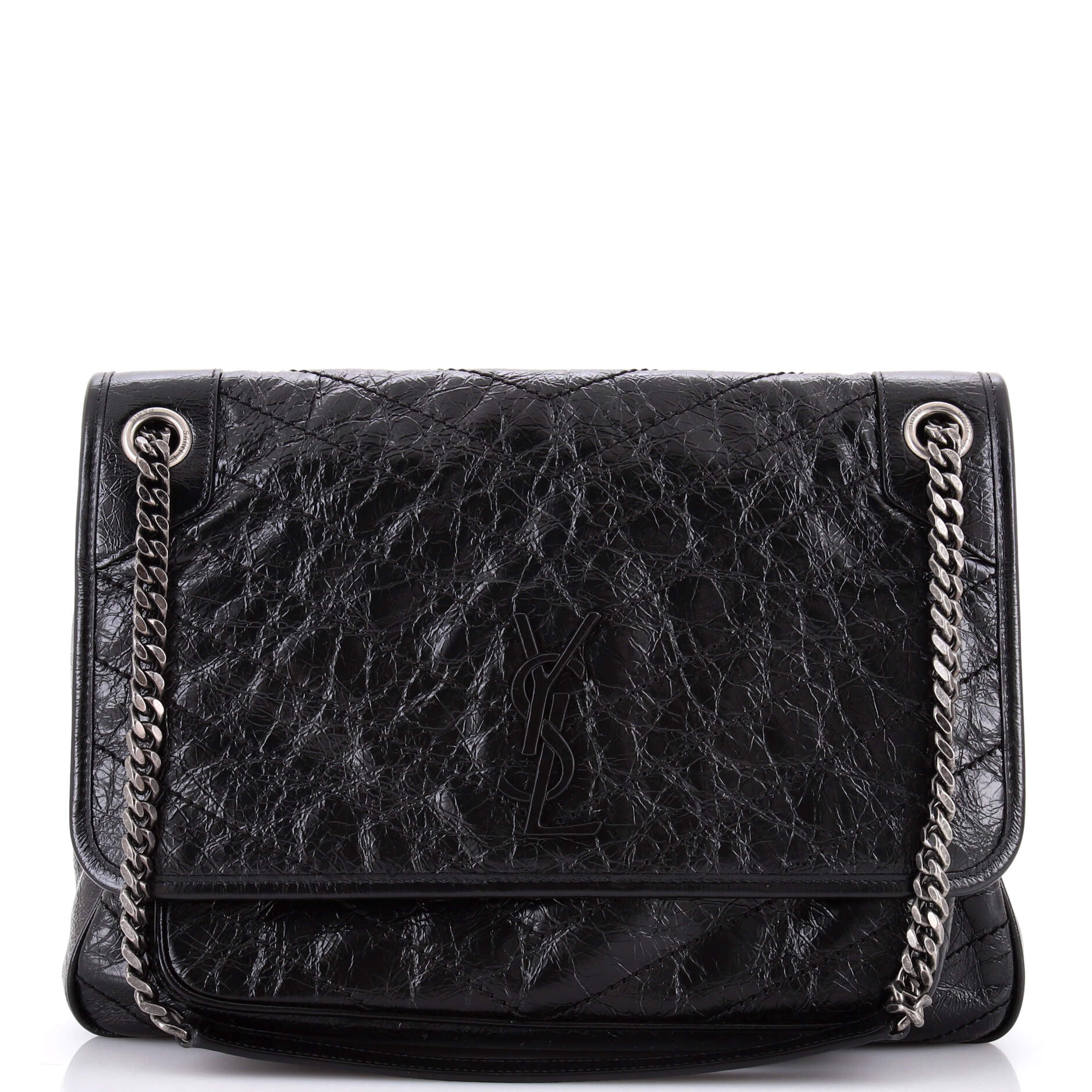 Saint Laurent Niki Chain Flap Bag Matelasse Chevron Leather Large
