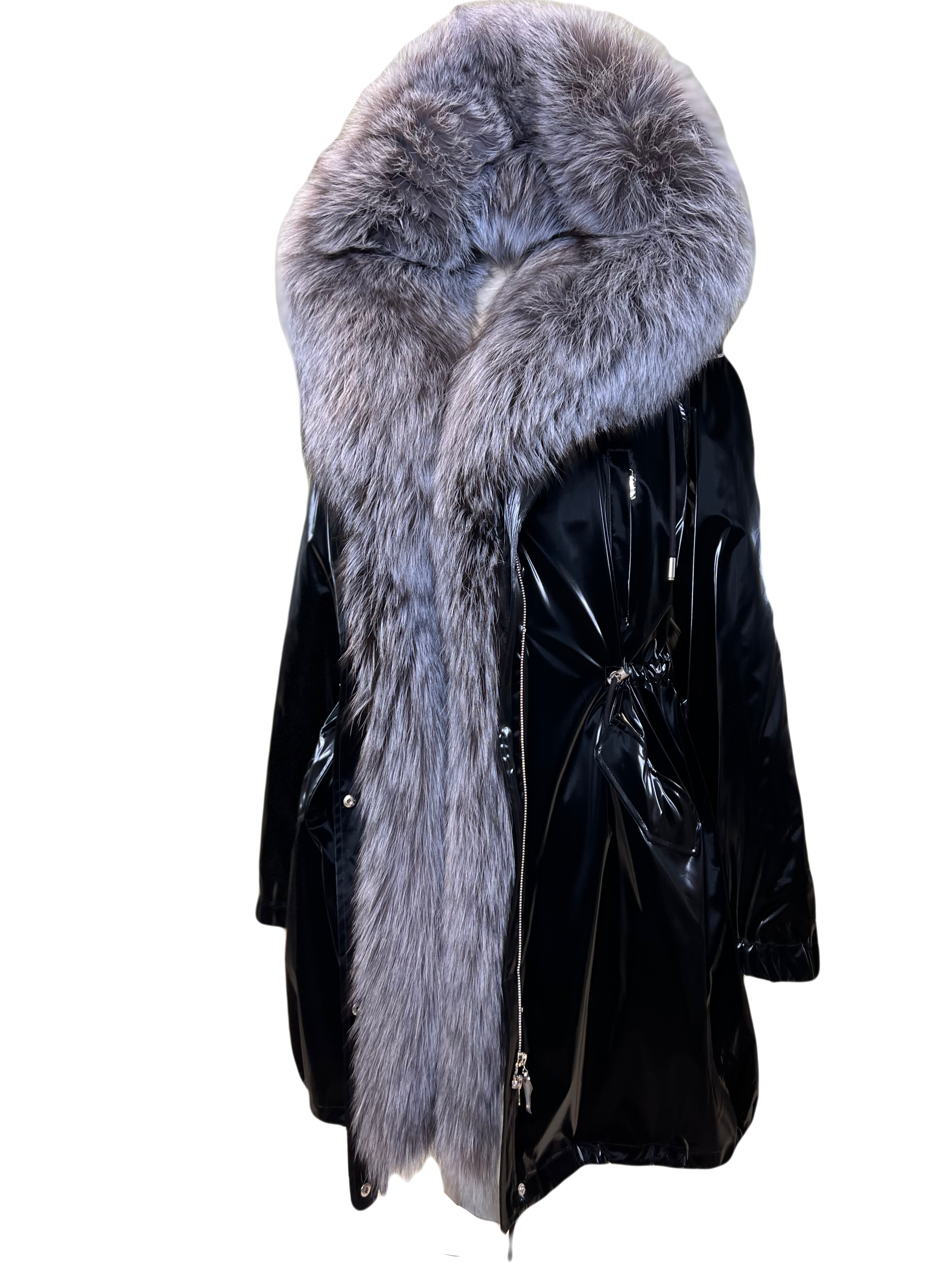 Genuine Silver Fox Fully Lined Hood Rabbit Insulated Parka