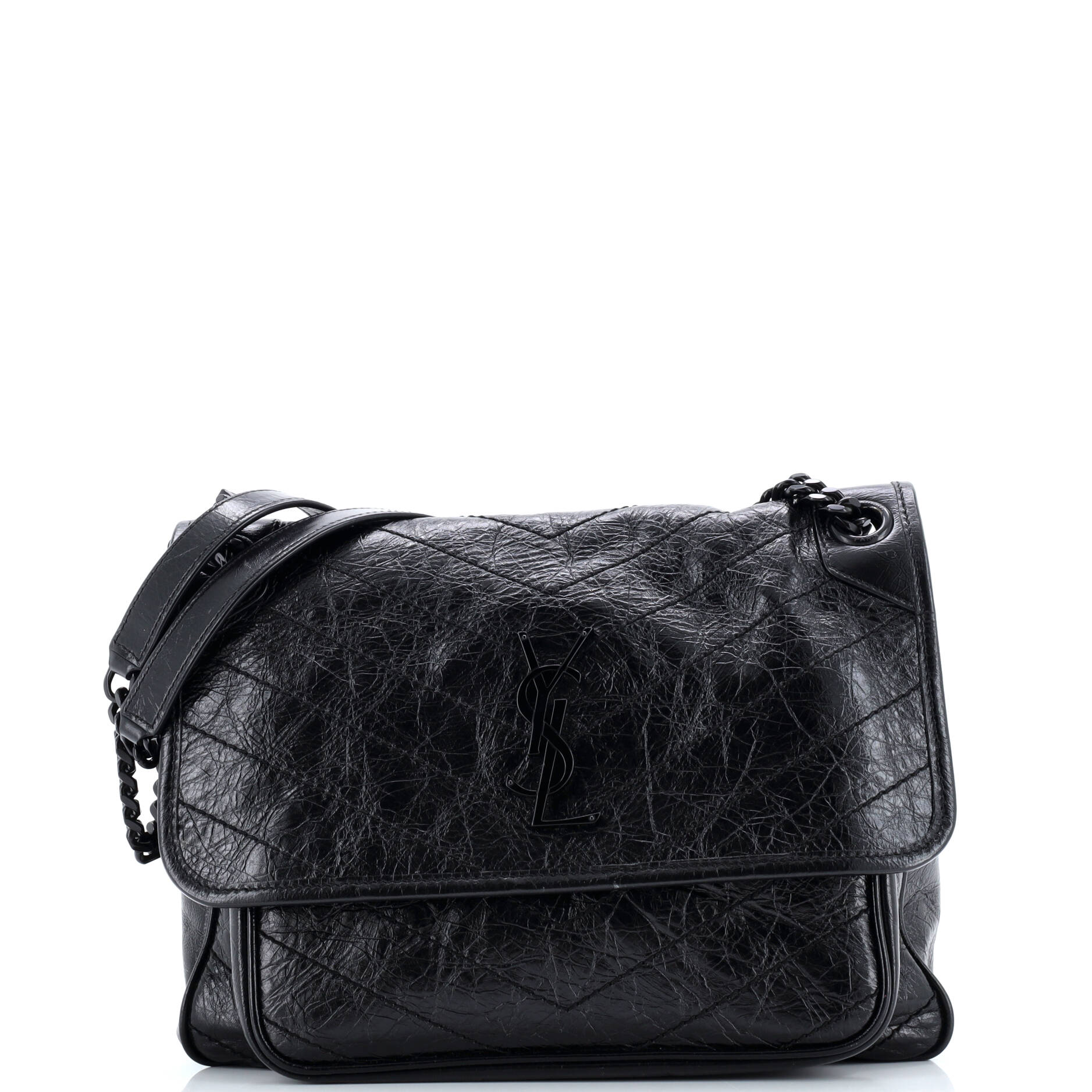 Saint Laurent Niki Chain Flap Bag Matelasse Chevron Leather Medium
