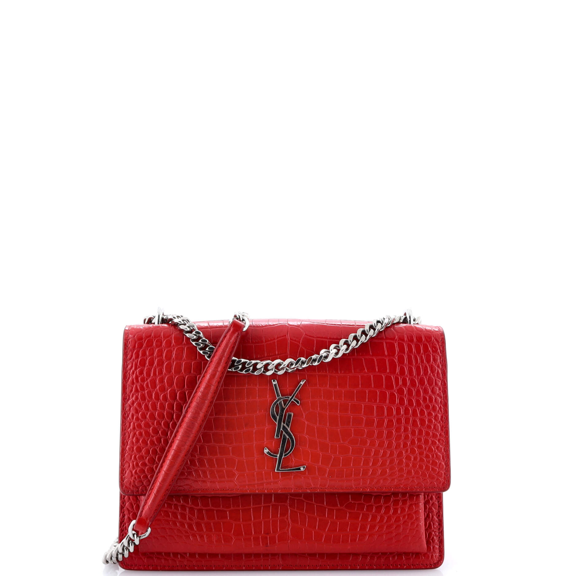 Saint Laurent Sunset Crossbody Bag Crocodile Embossed Leather Medium