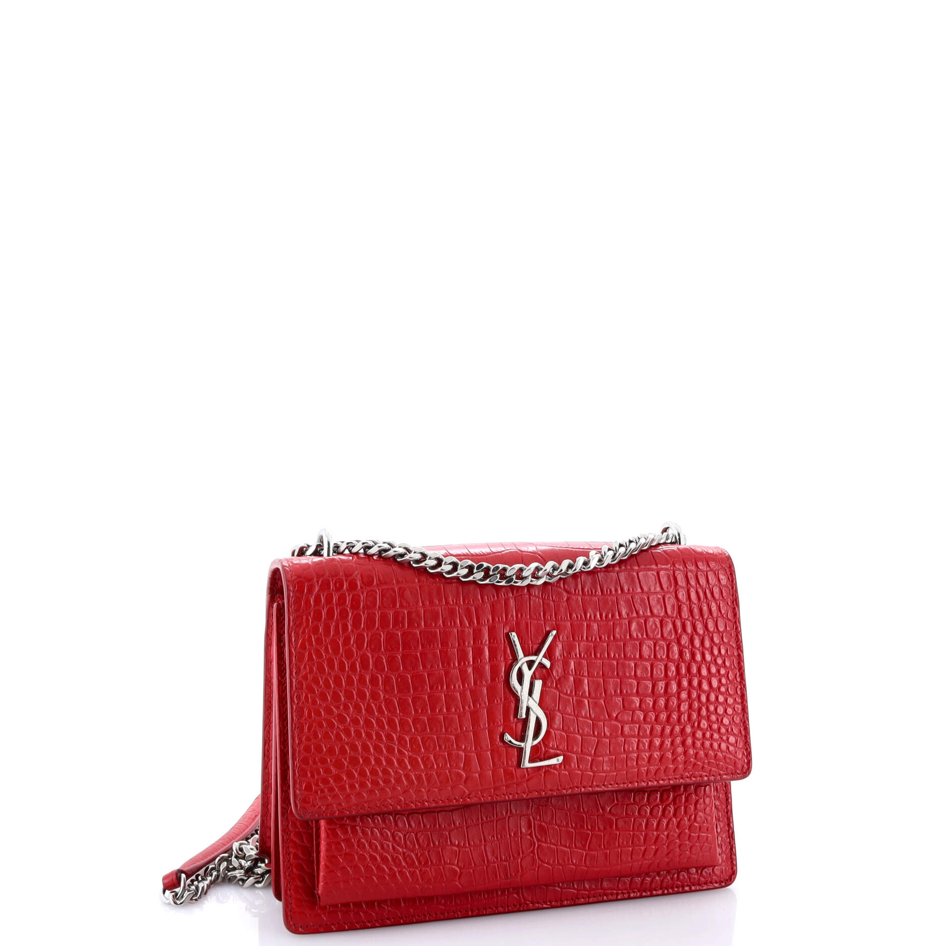 Saint Laurent Sunset Crossbody Bag Crocodile Embossed Leather Medium