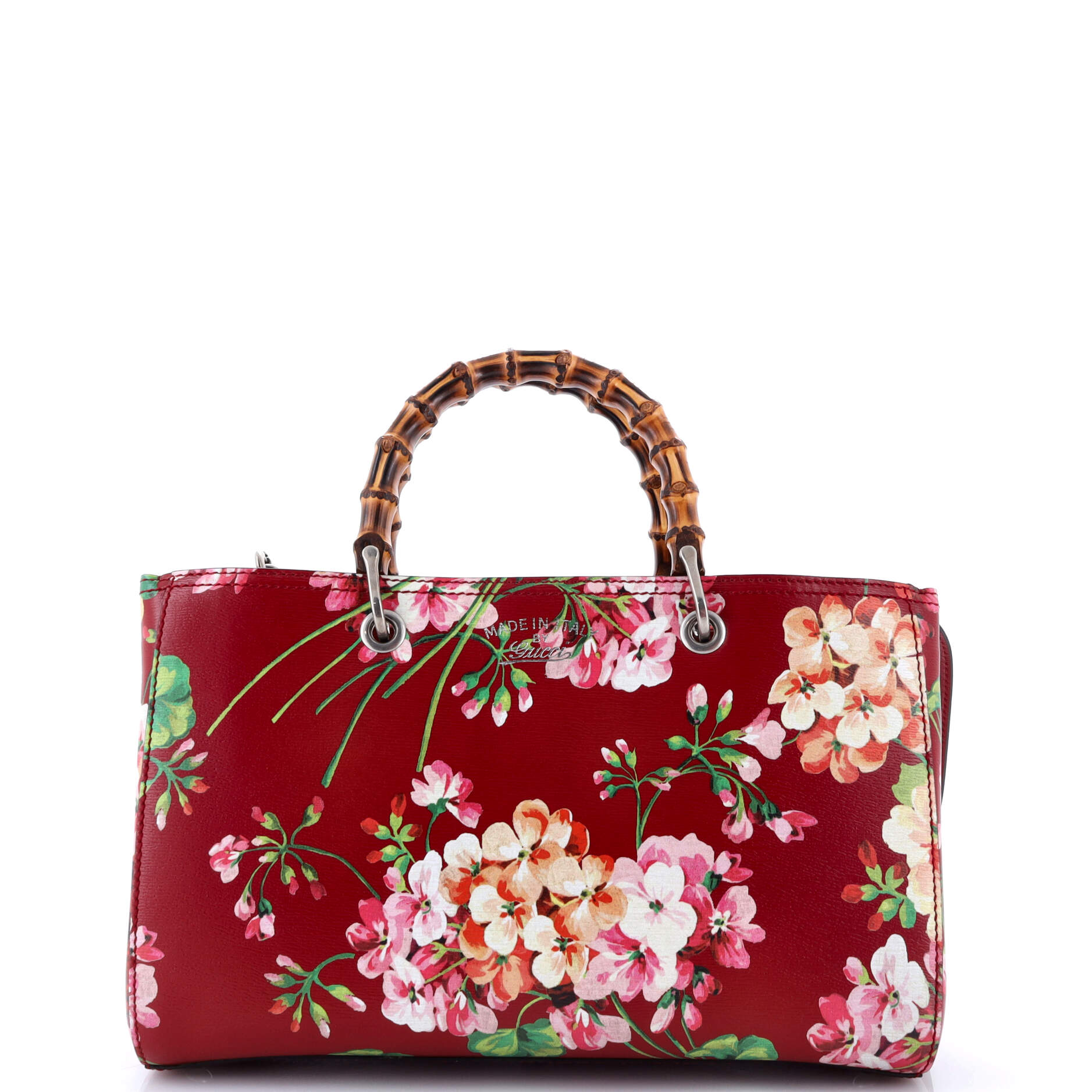 Gucci Bamboo Shopper Tote Blooms Print Leather Medium