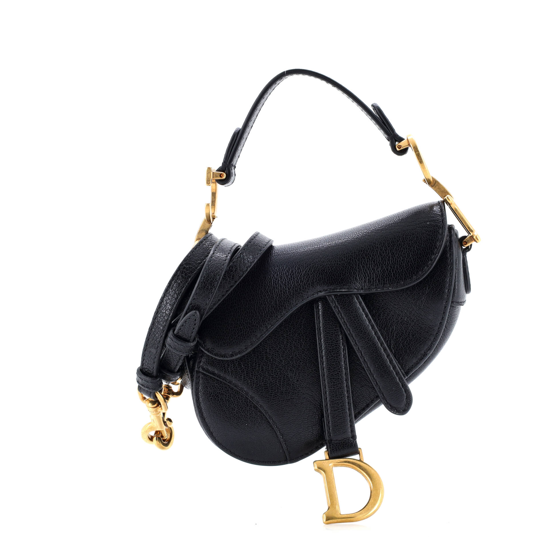Christian Dior Saddle Handbag with Strap Leather Micro