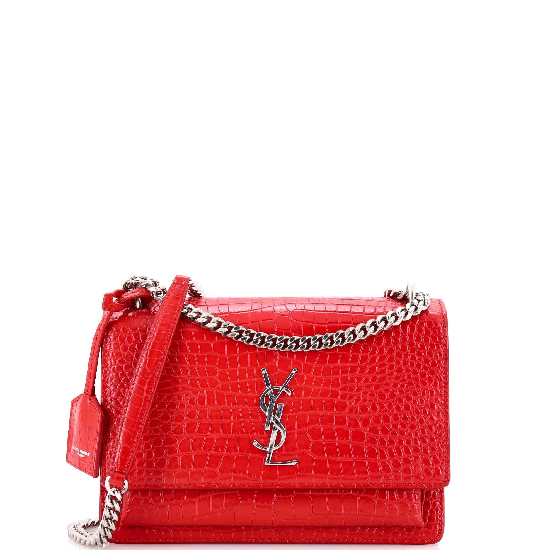 Saint Laurent Sunset Crossbody Bag Crocodile Embossed Leather Medium