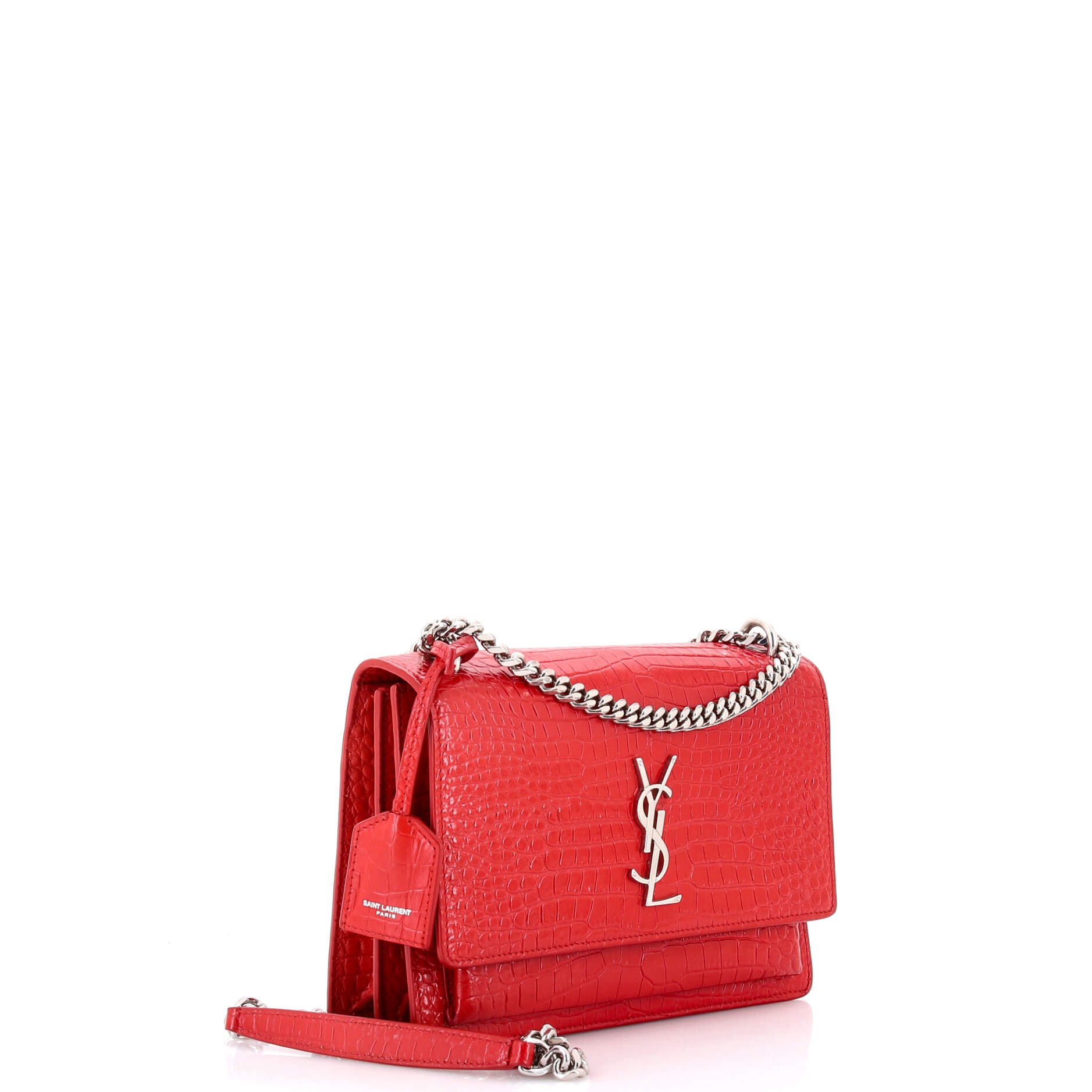 Saint Laurent Sunset Crossbody Bag Crocodile Embossed Leather Medium