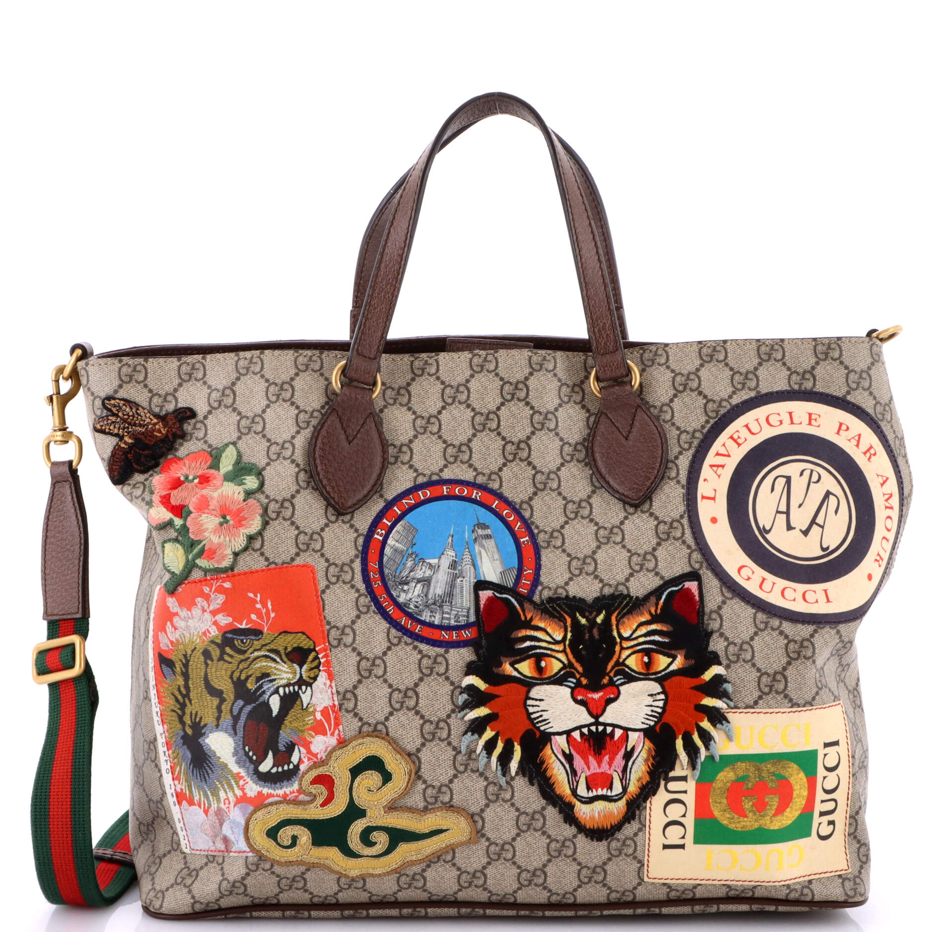 Gucci Courrier Convertible Soft Open Tote GG Coated Canvas with Applique Large