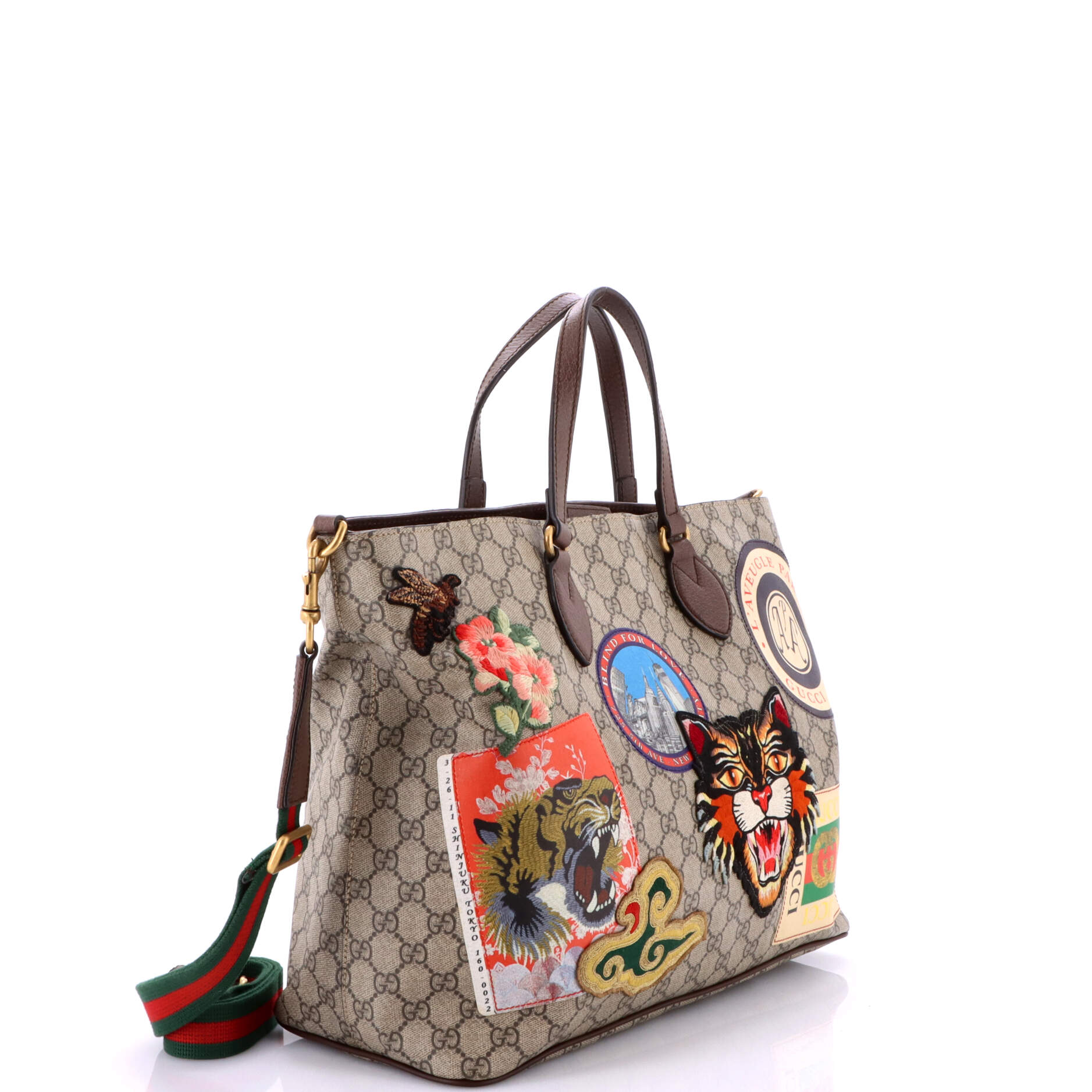 Gucci Courrier Convertible Soft Open Tote GG Coated Canvas with Applique Large
