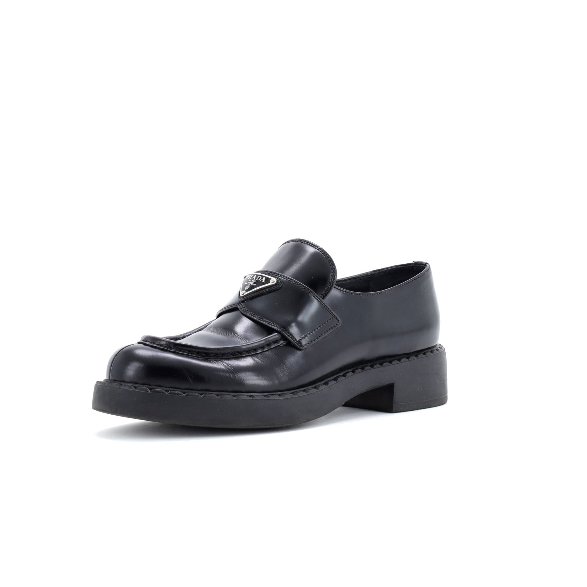 Prada Women's Triangle Logo Loafers Spazzolato Leather