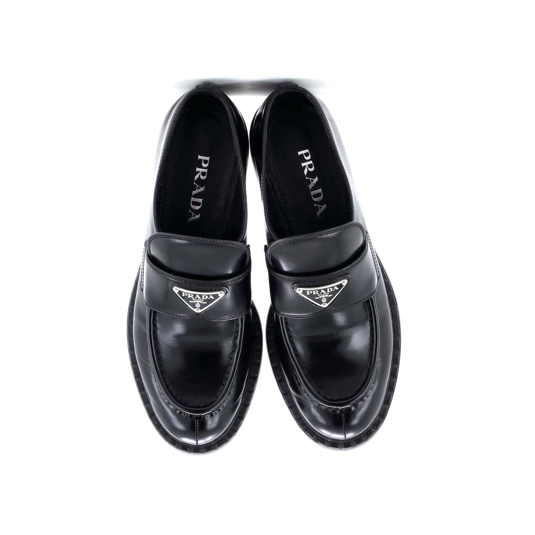 Prada Women's Triangle Logo Loafers Spazzolato Leather
