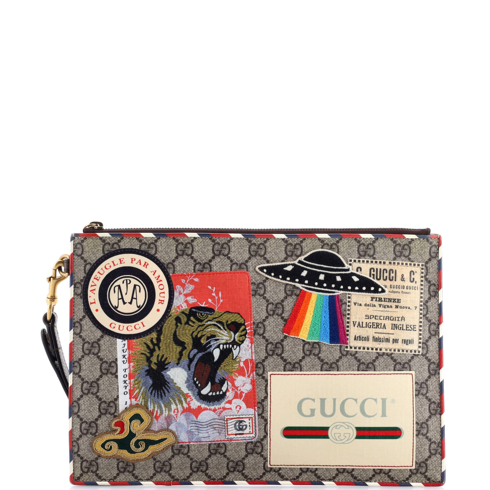 Gucci Courrier Pouch GG Coated Canvas with Applique