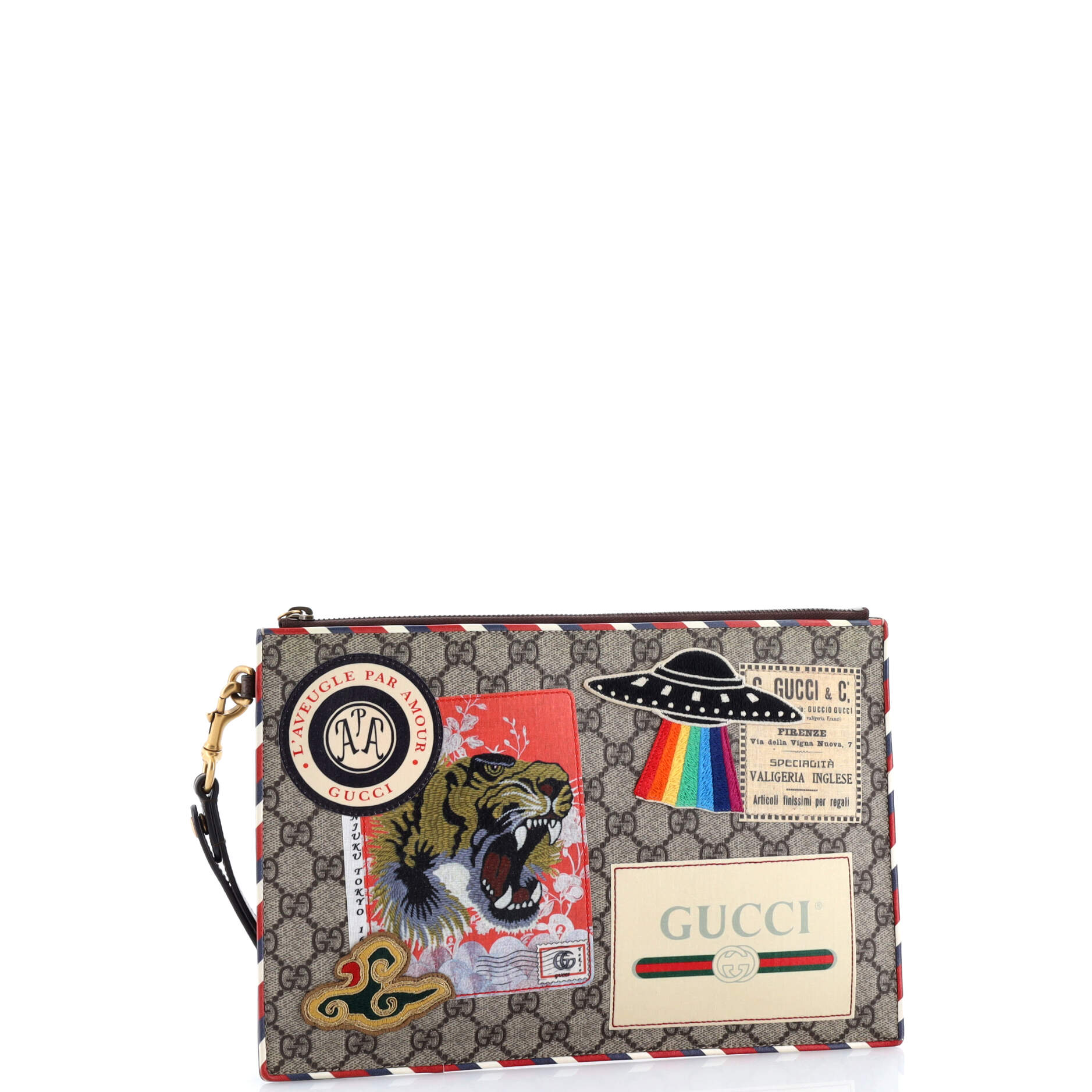 Gucci Courrier Pouch GG Coated Canvas with Applique