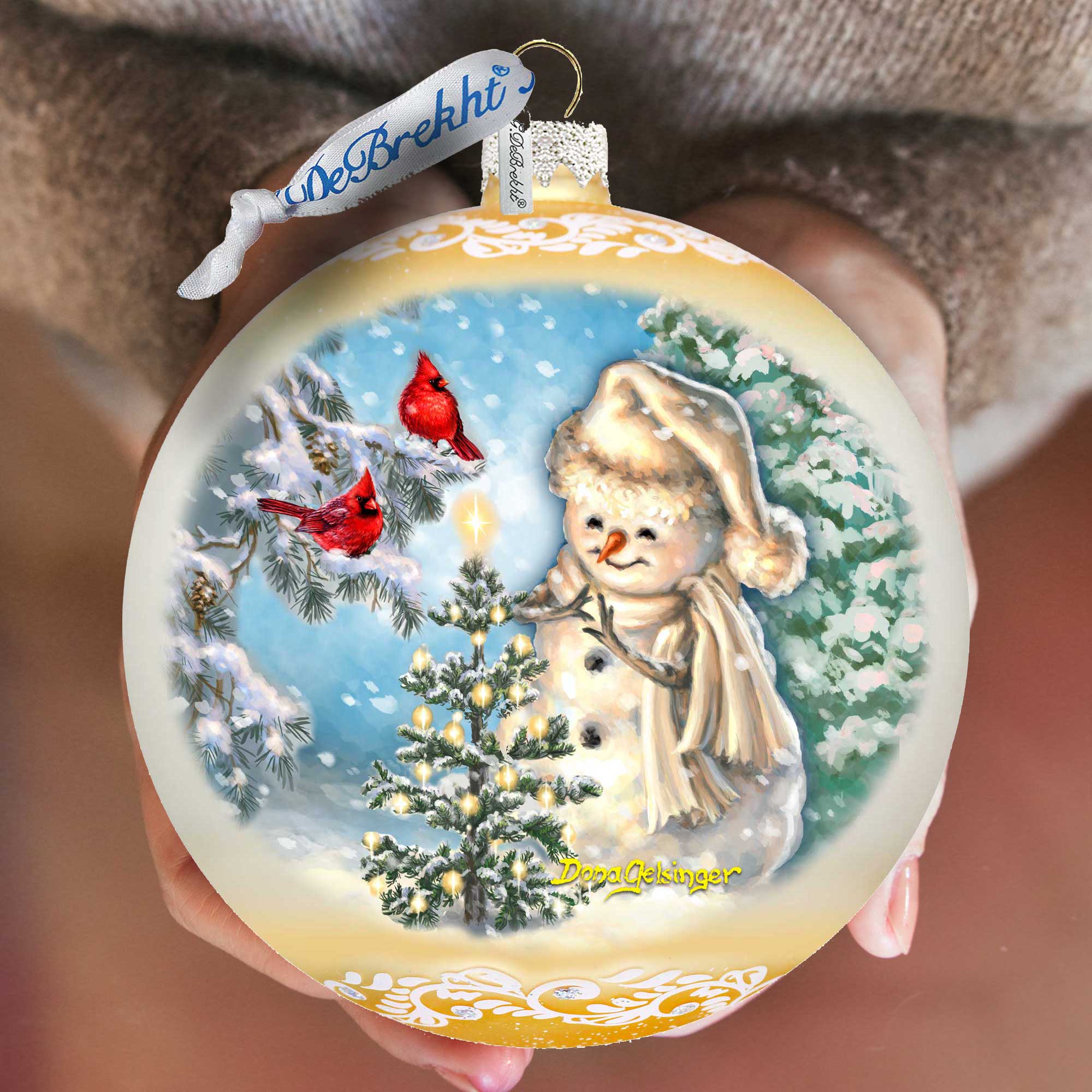 Glowing Snowman Lg Glass Ornament in Gold by Gelsinger - Christmas Decor - 73926G-DG