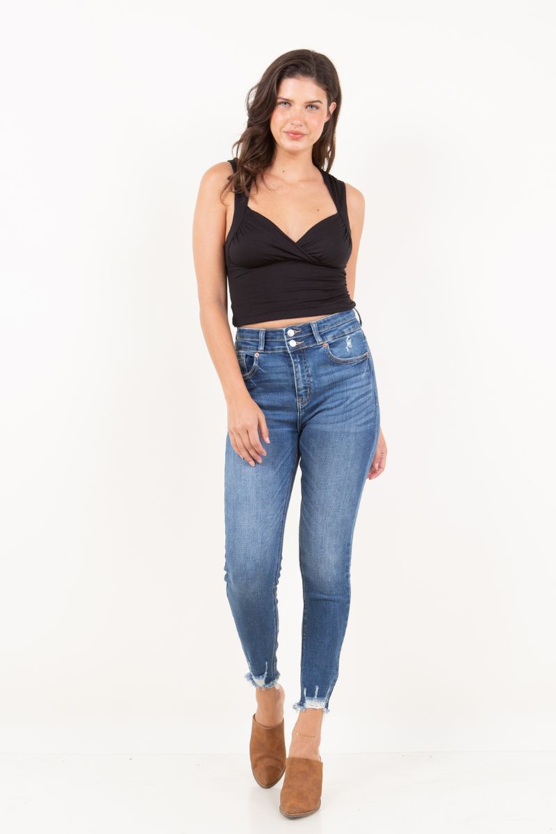 Rebel Corset Double Waist Ankle Distress Jeans