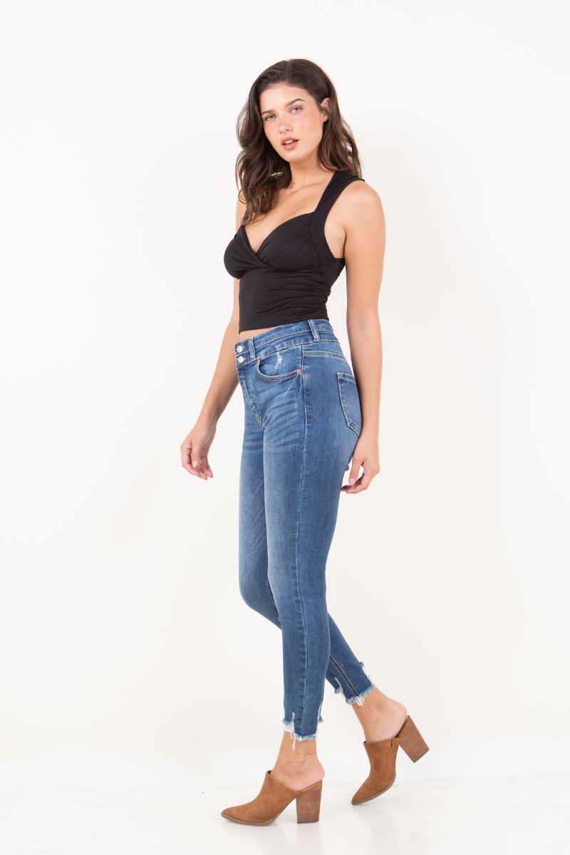 Rebel Corset Double Waist Ankle Distress Jeans