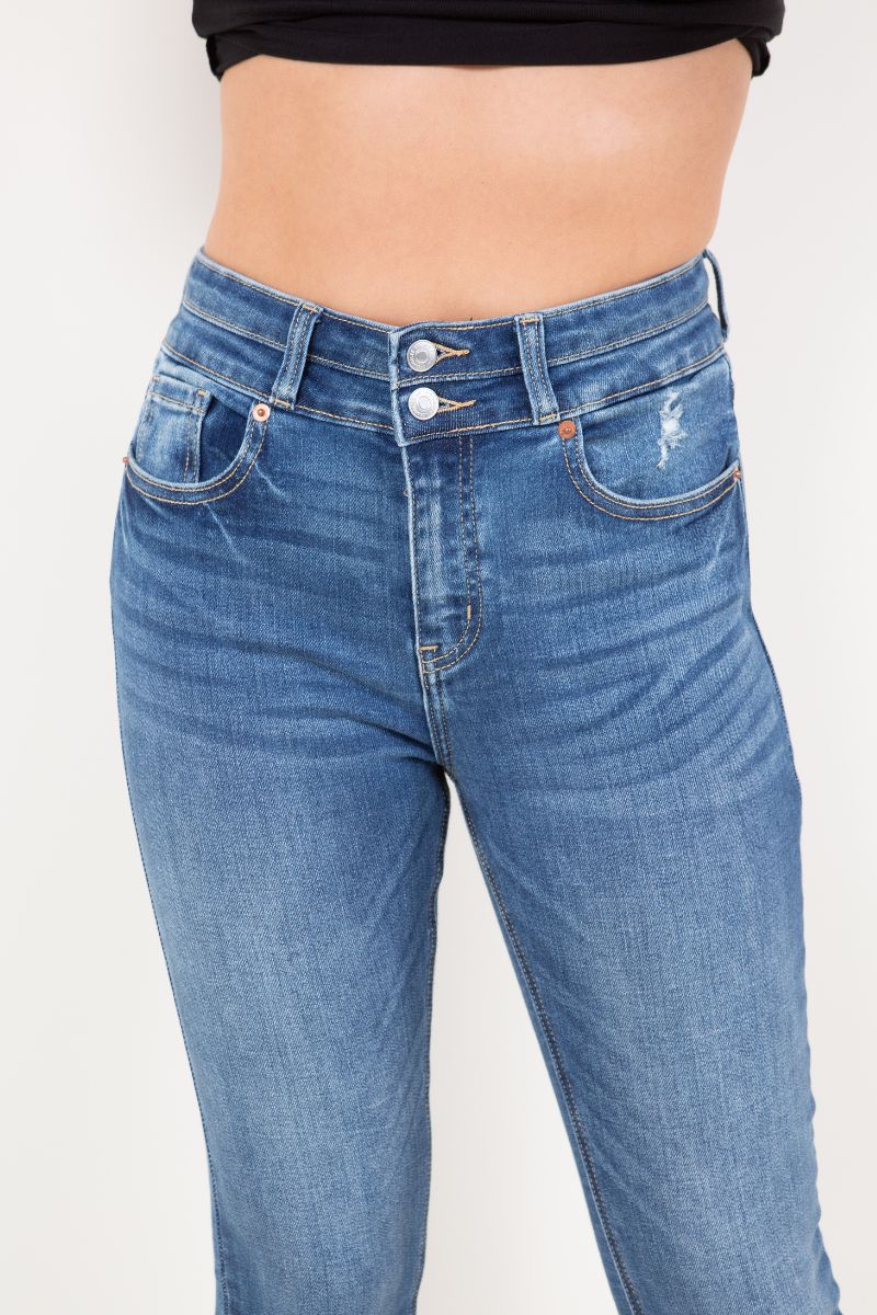 Rebel Corset Double Waist Ankle Distress Jeans