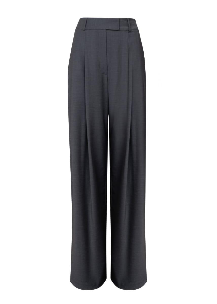 Broadway Sophia Wid-Leg Virgin Wool Pants in Mid Grey