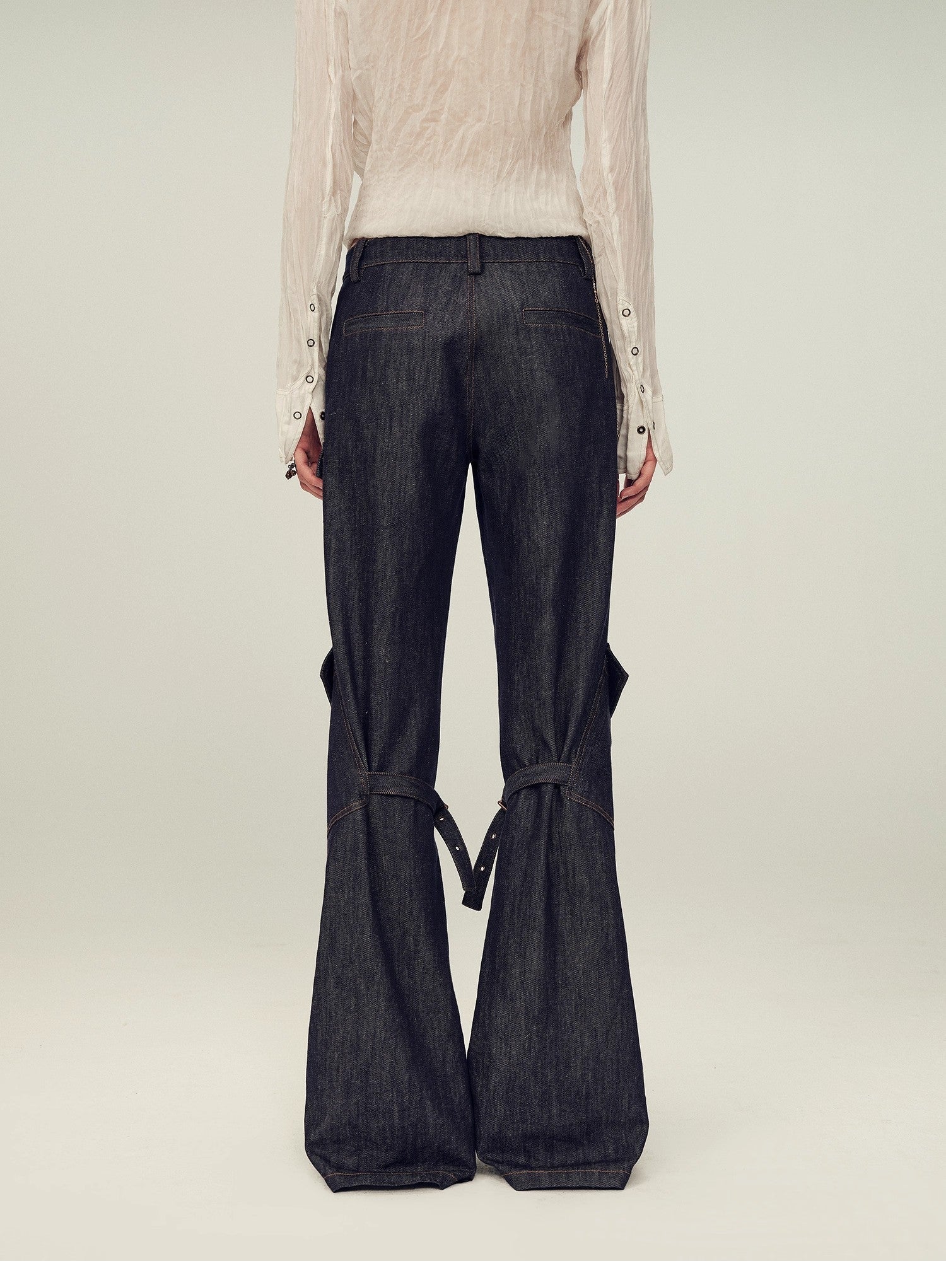 Retro-chic tri-color, low-rise, drapey, slim-fitting, bootcut straight-leg casual pants "Street Style"-4