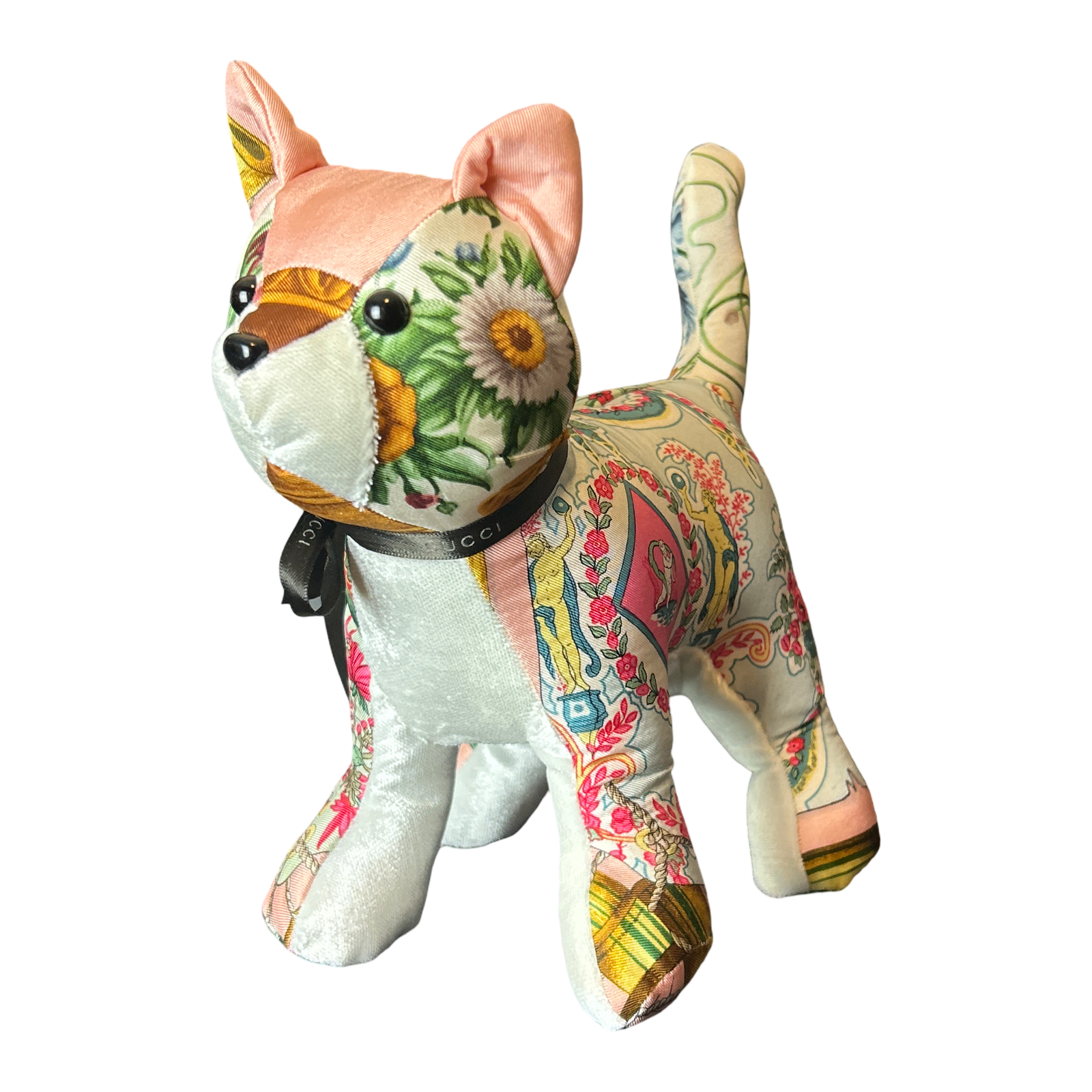 Chinoiserie Vintage Silk Scarf Patchwork Kitten