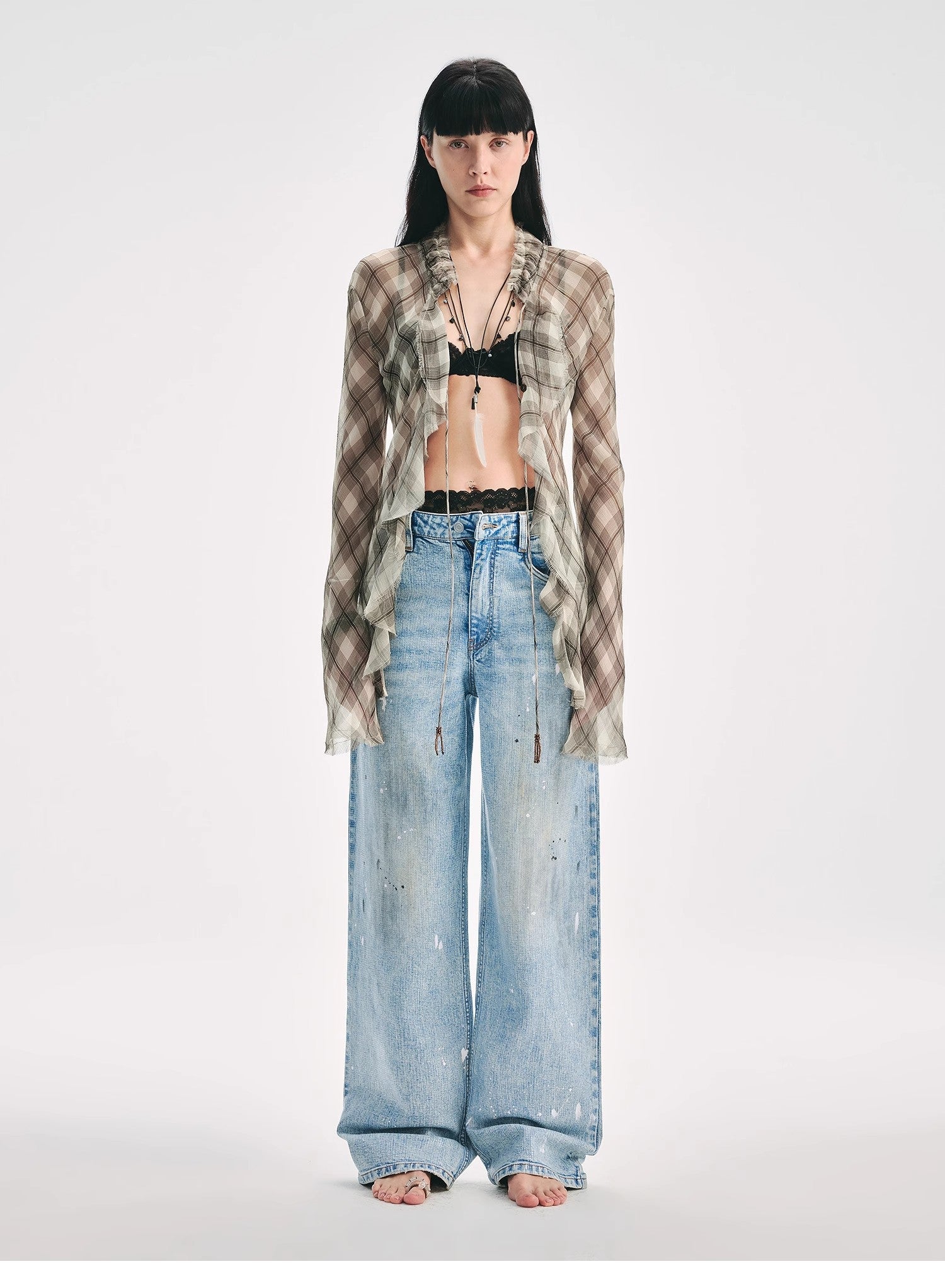 "Fashion Archive" Retro Plaid Light Gauze Cool Slim Shirt-4