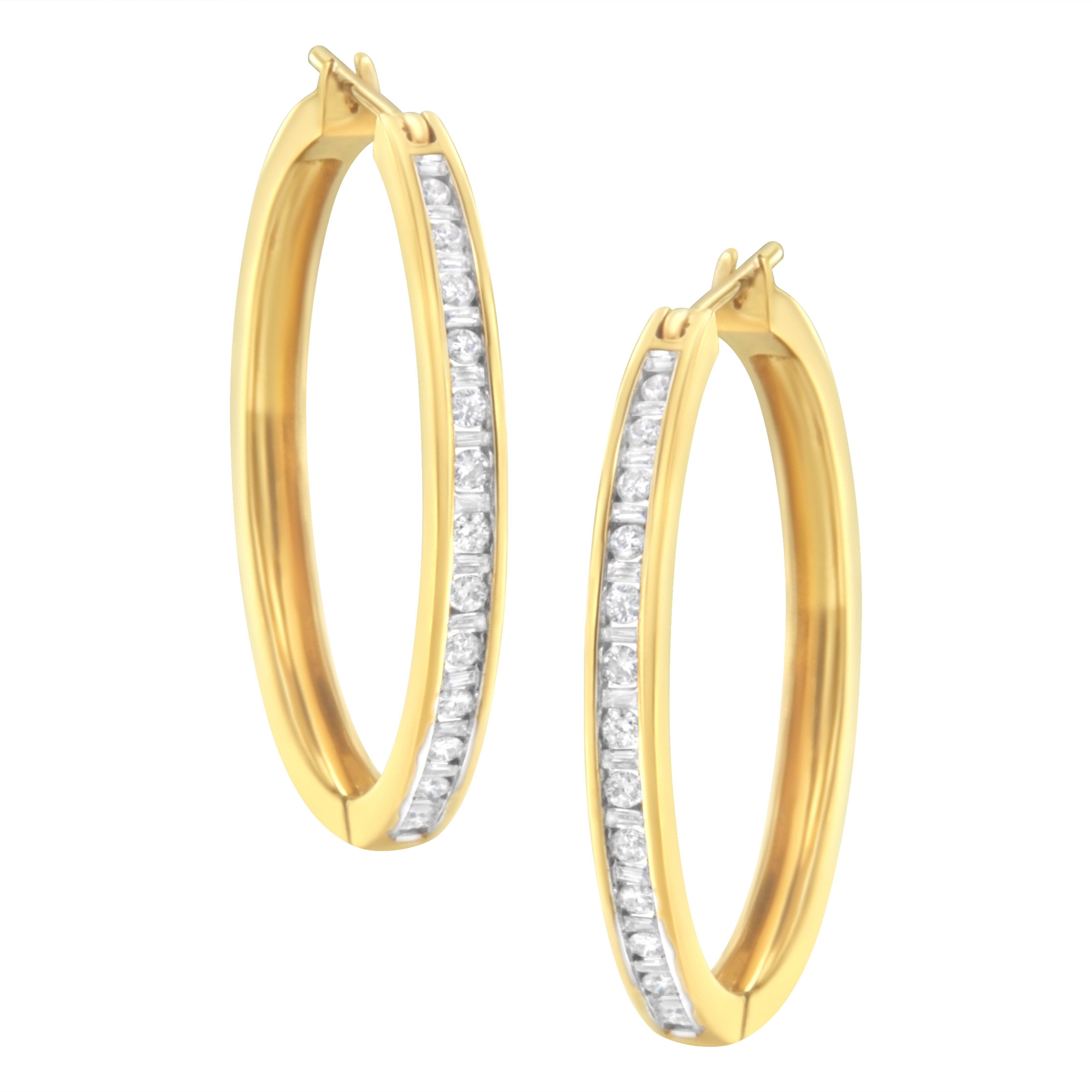 10K Yellow Gold 1/2 Cttw Channel Set Hoop Earrings (H-I Clarity, Si2-I1 Color)