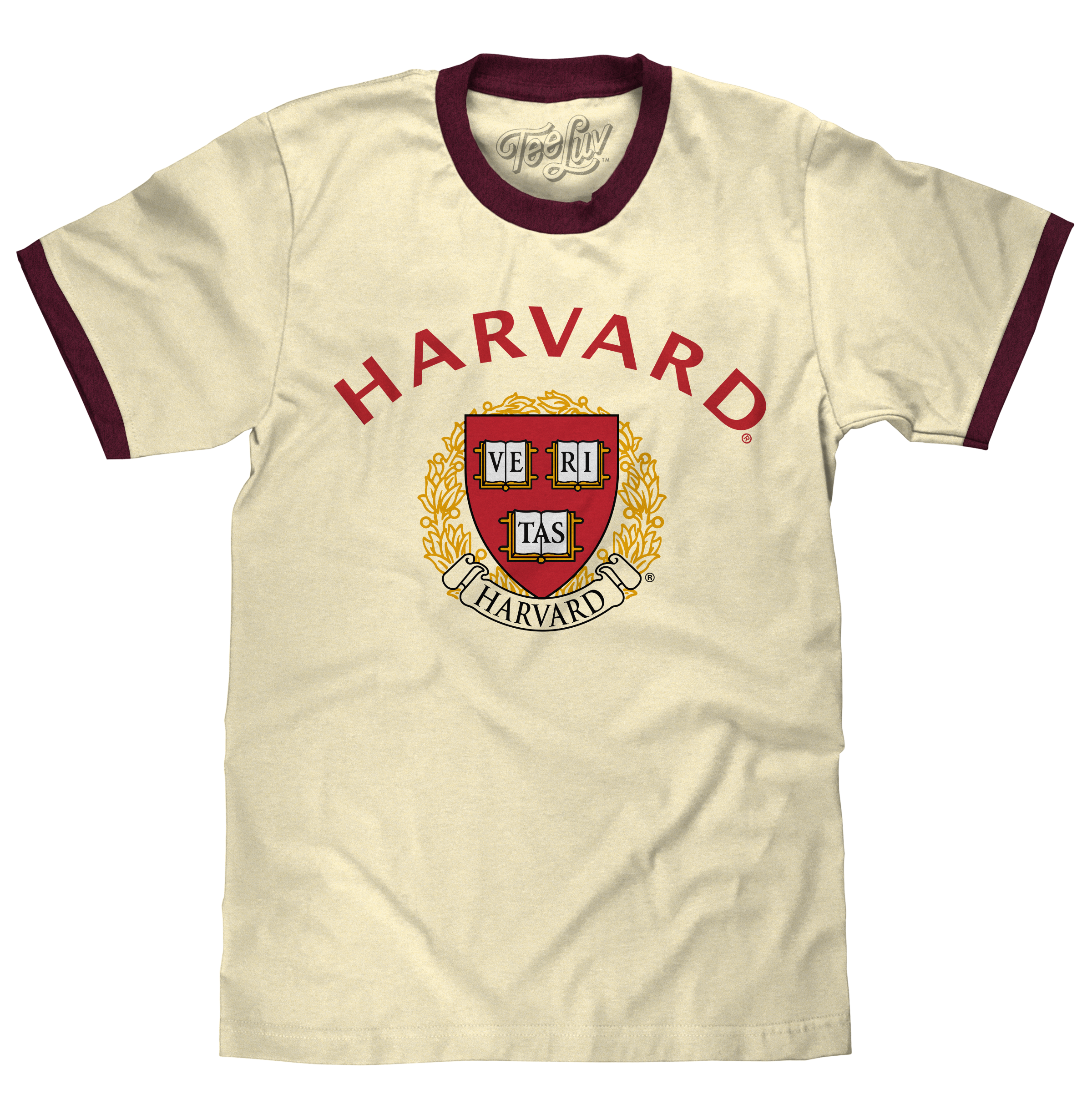 Harvard University Veritas Ringer T-Shirt - Natural Beige and Maroon