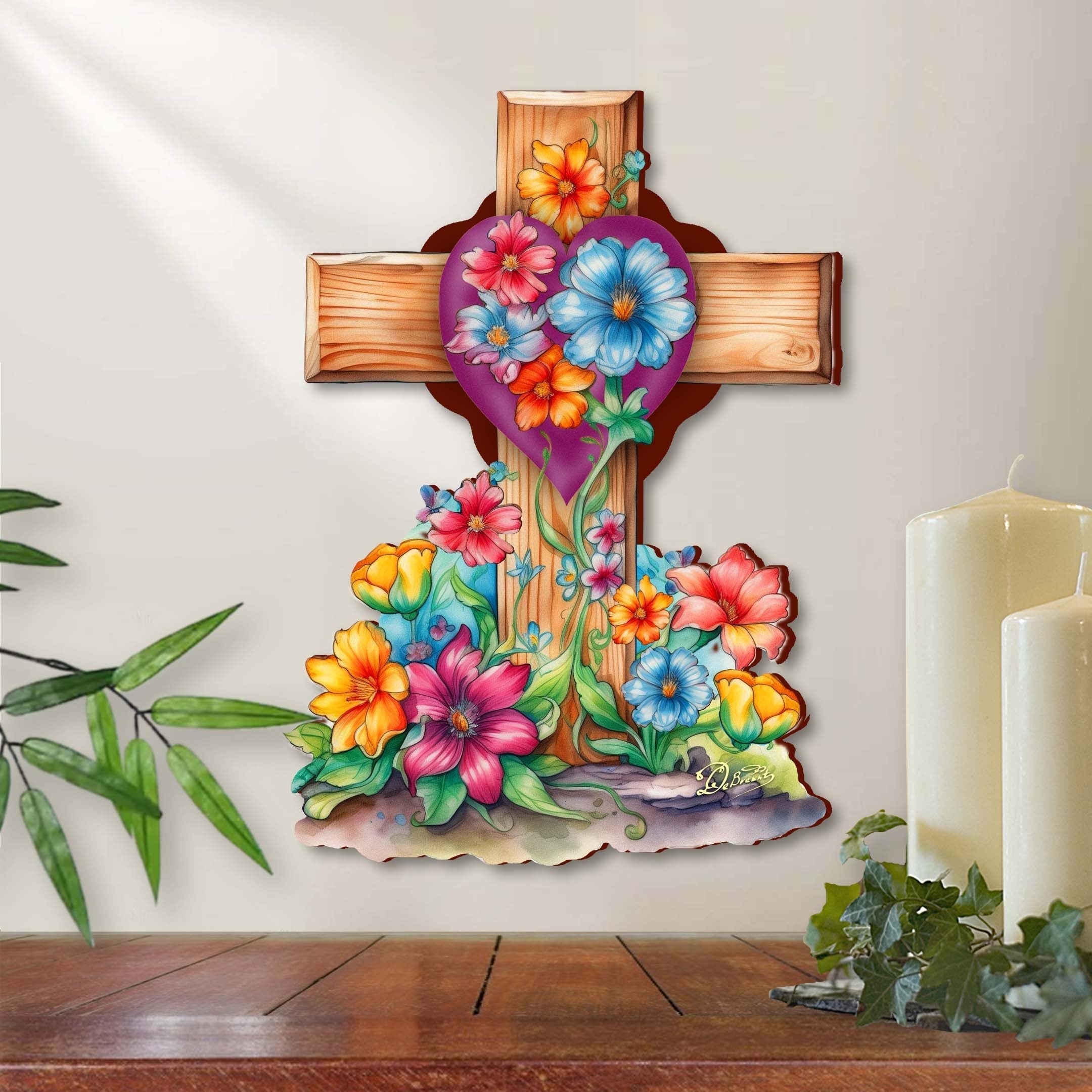 Easter Floral Wooden Cross by G. Debrekht - Easter Spring Decor - 88166