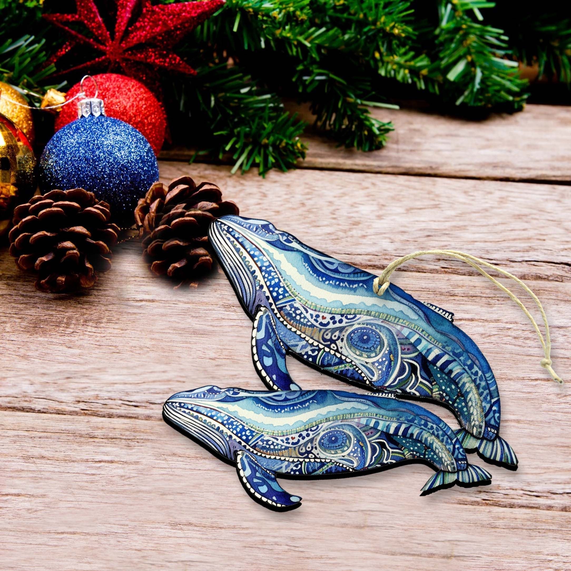 Alaskan Magic Humpback Wooden Ornaments by G.Debrekht - Wildlife Holiday Decor - 8710107-2