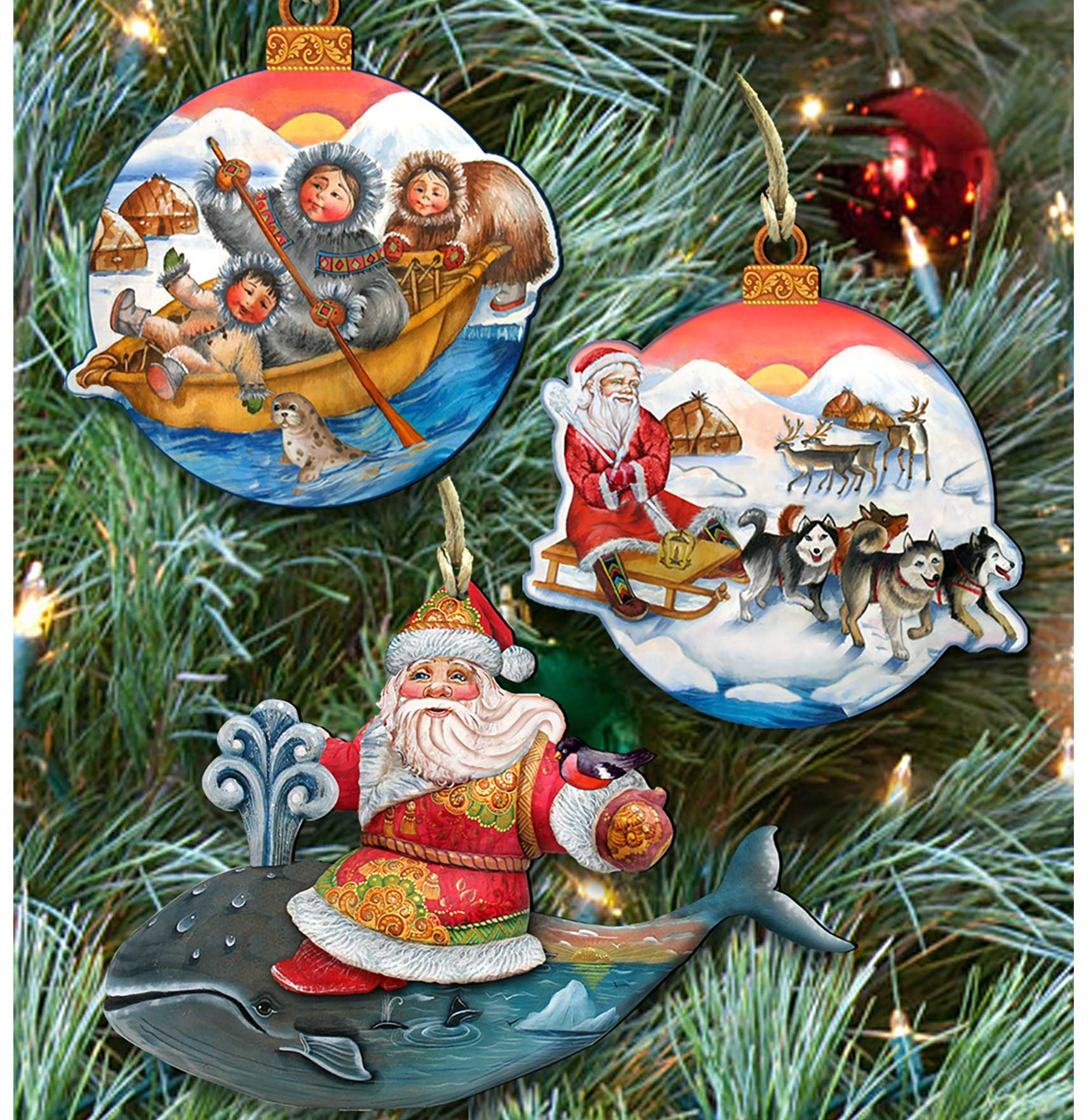 Christmas Journey Wooden Ornaments Set of 3 by G. DeBrekht - Christmas Santa Snowman Decor - 8100003S3