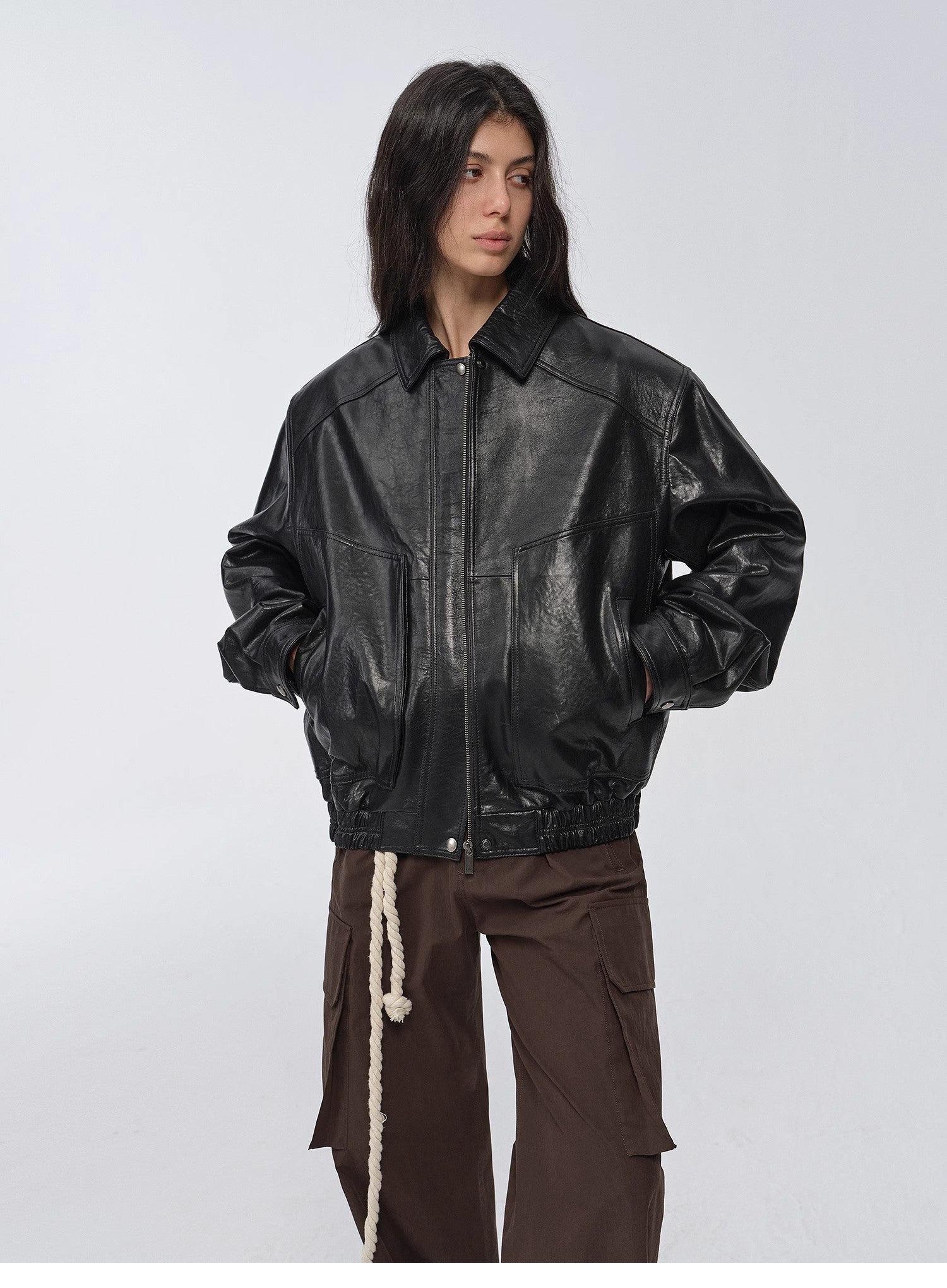 Imported waxed sheep leather retro work jacket coat for women "Fashionable Luke"-4